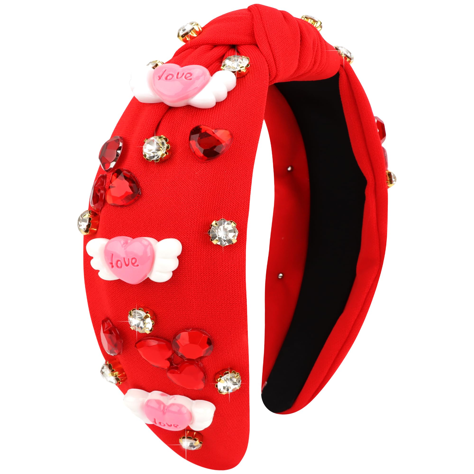 VELSCRUN Valentine Day Headband Heart Headband Wide Top Knot Valentines Headbands for Women Girls Thick Thin Hair Sweetheart Kno
