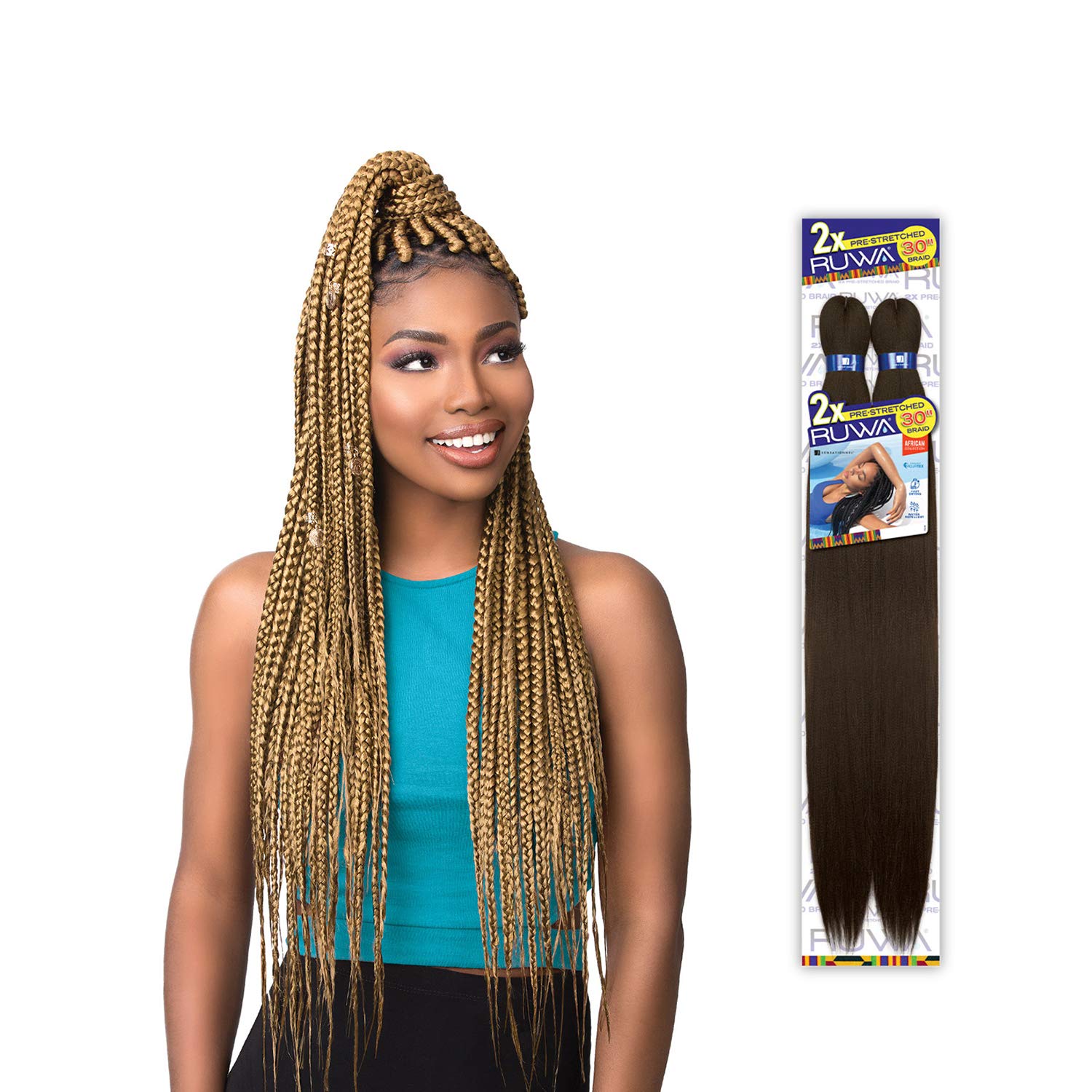 Sensationnel Pre-Stretched Ruwa Braids Hairextension - Yaki Texture Water Repellent Kanekalon Aquatex High Heat Synthetic Braidi
