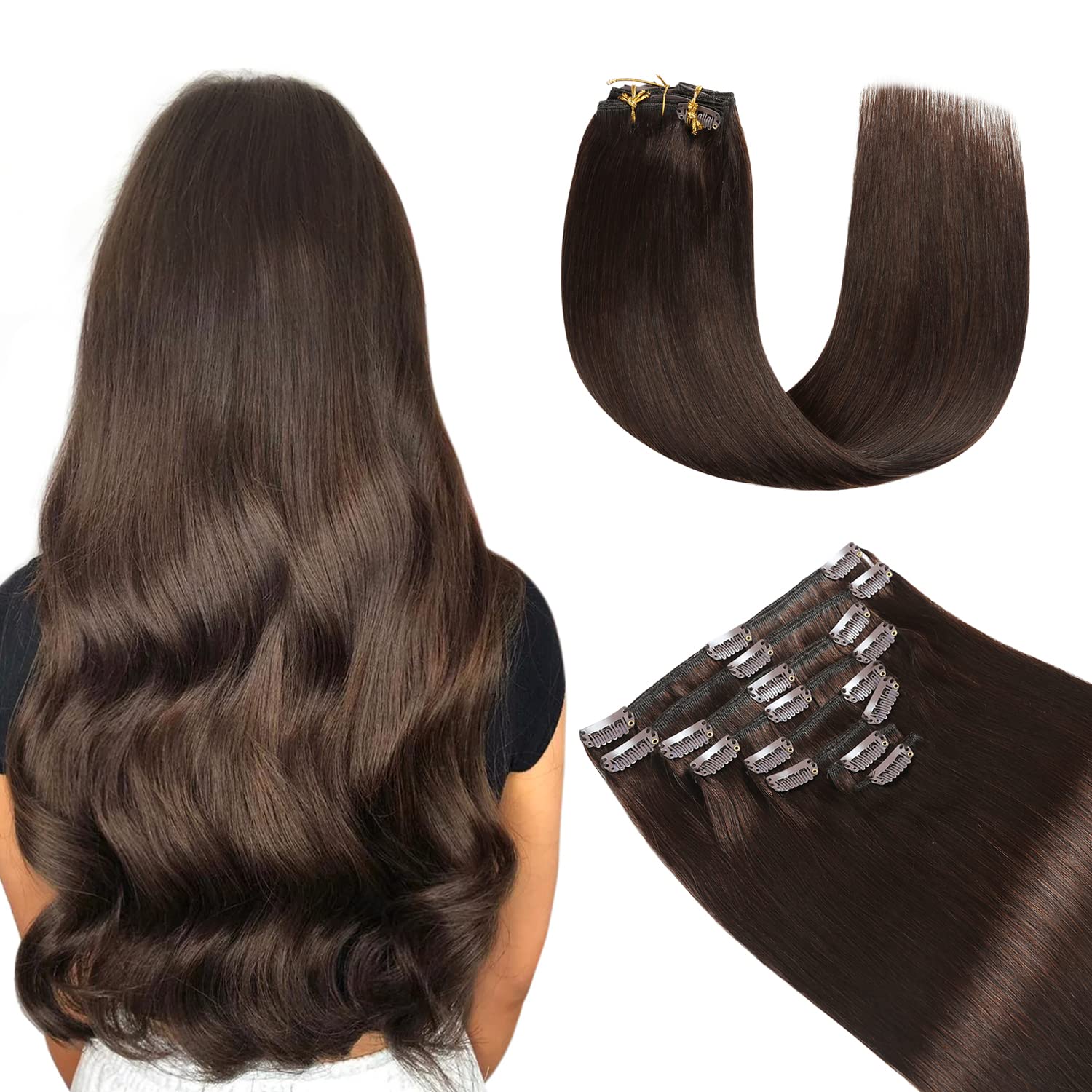 YILITE Clip in Hair Extensions 100% Remy Human Hair 8Pcs 120 Gram Double Weft Straight Real Human Hair Straight Clip in Hair Ext