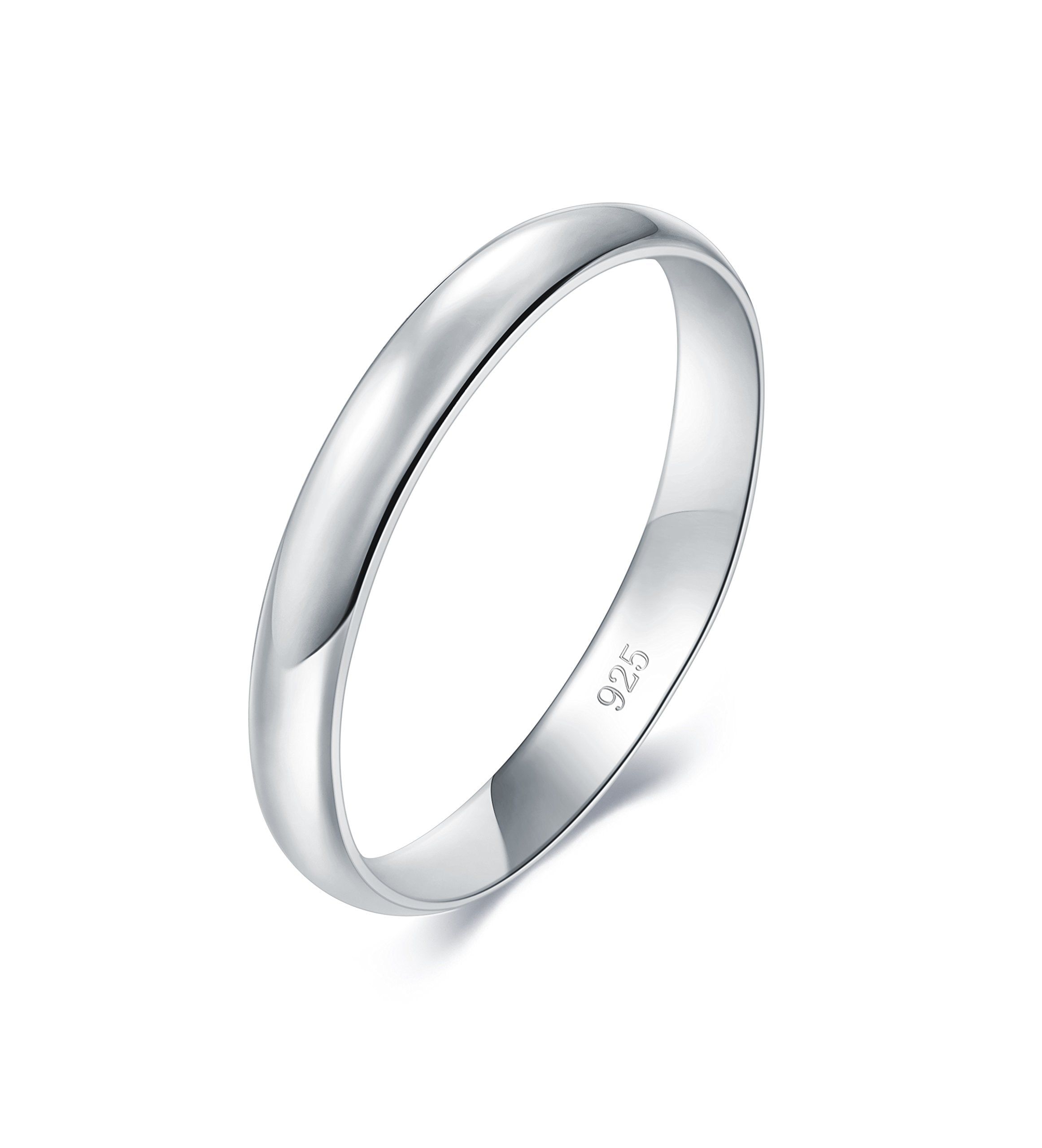 BORUO 925 Sterling Silver Ring High Polish Plain Dome Tarnish Resistant Comfort Fit Wedding Band 3mm Ring Size 6