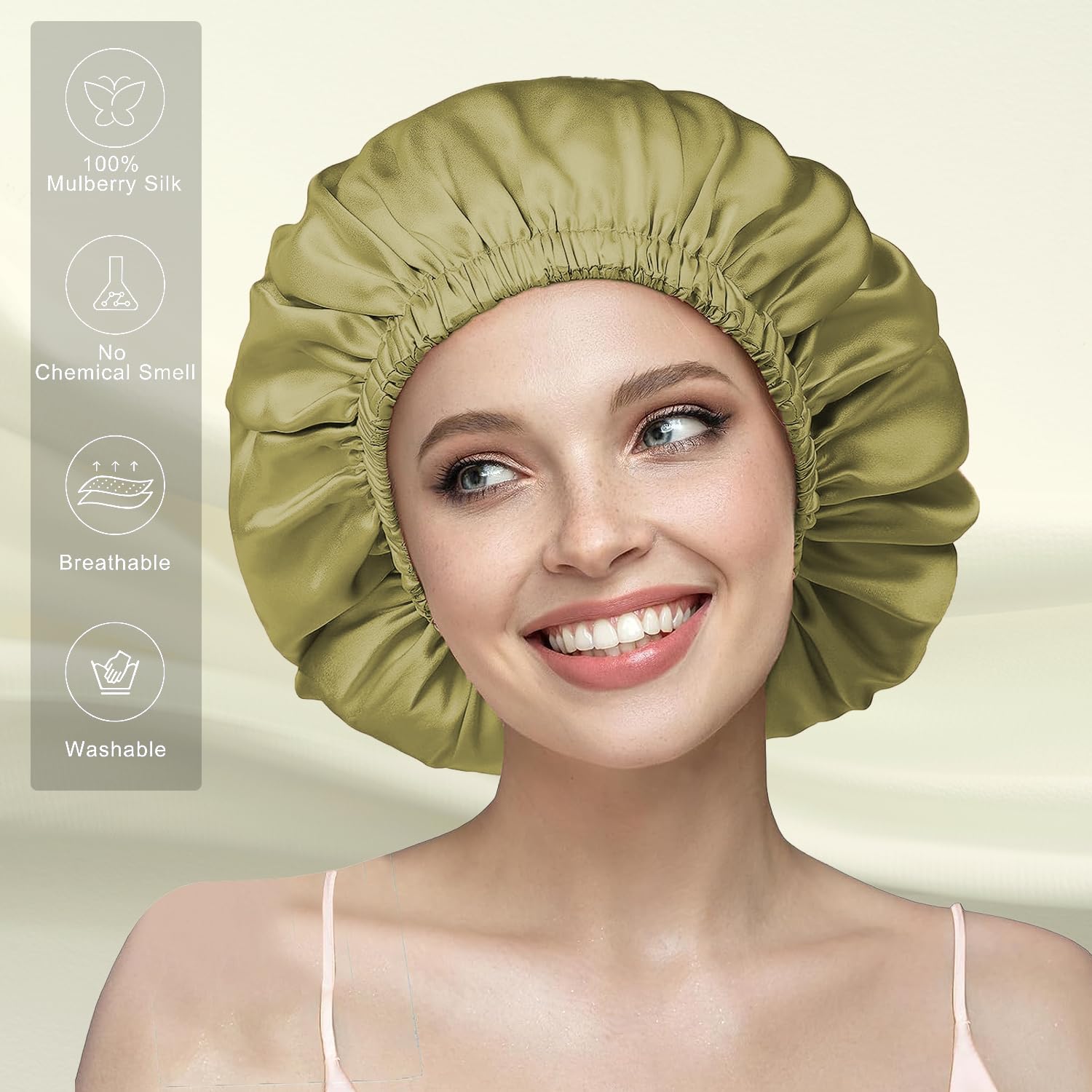Wigi 100% Mulberry Silk Bonnet With Scrunchie Gift For Women, Silk Bonnet For Sleeping, Shower Cap Hair Bonnet, Silk Hair Wrap F