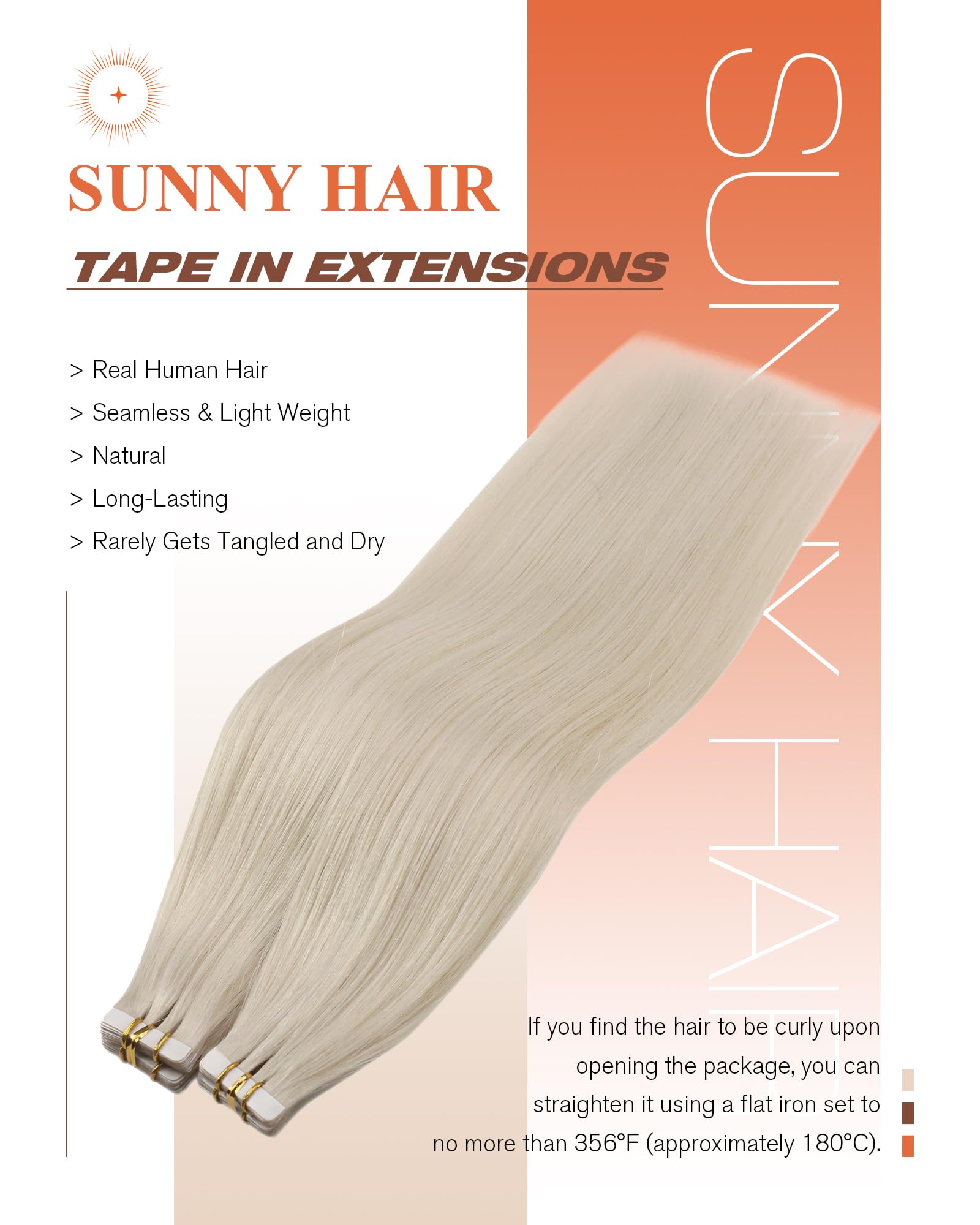 Sunny Hair Tape in Hair Extensions Real Human Hair Invisible Remy Hair Extensions Tape ins for Women White Platinum Blonde 20 in