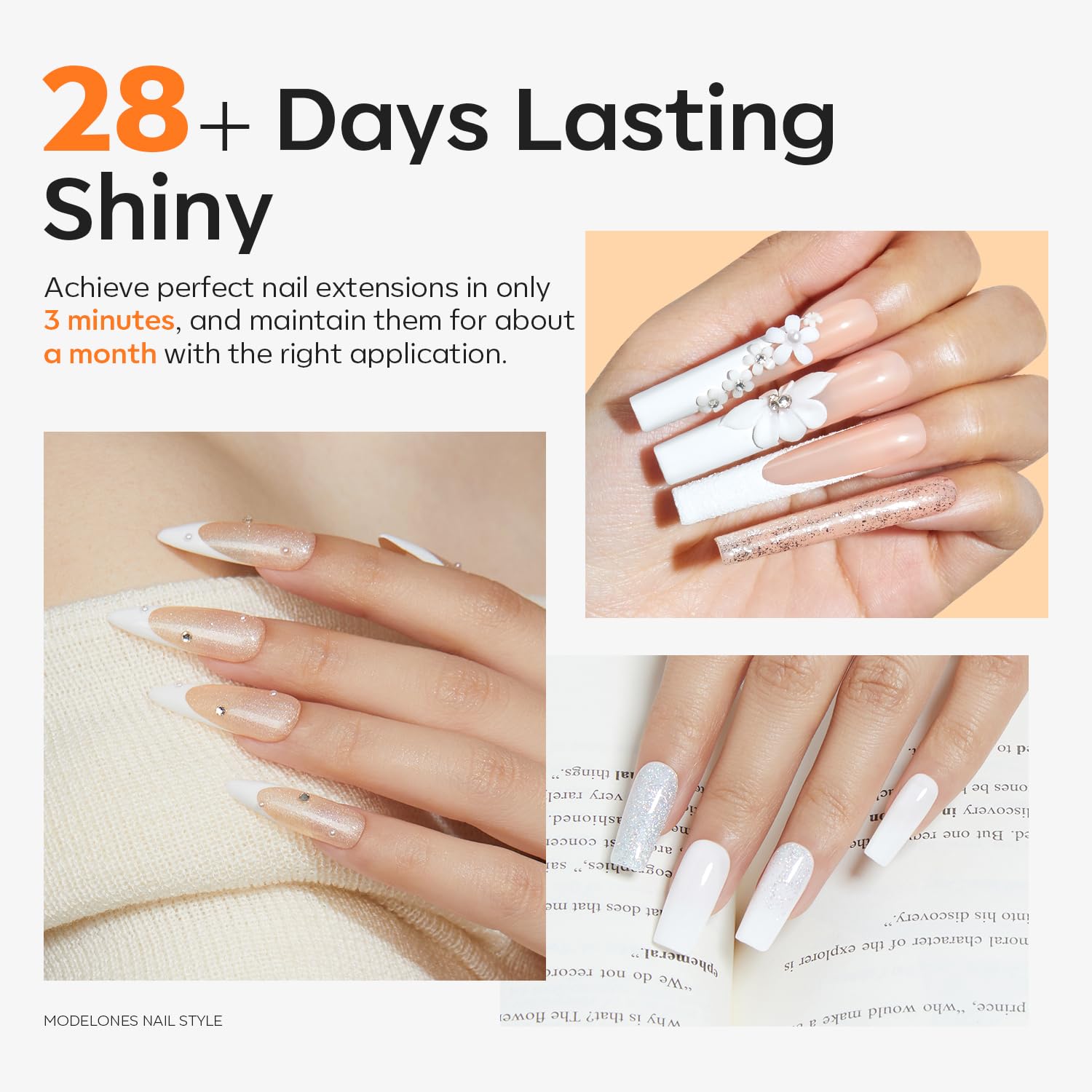 modelones Poly Nail Gel - Hema-Free Milky White 60 ML - Thickening Builder Gel for DIY Nail Art
