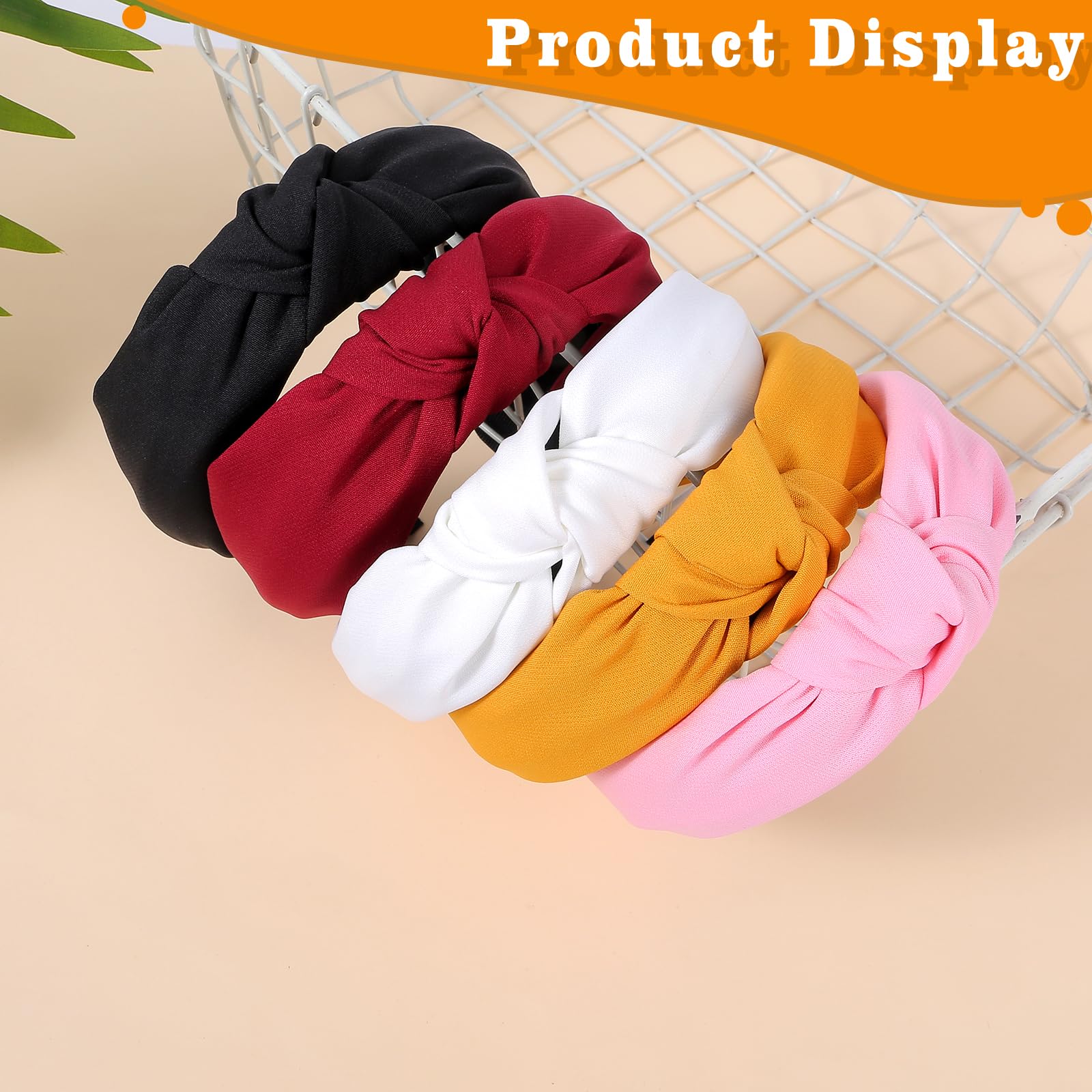 loucent 5-Pack Knotted Headbands for Women - Wide Non-Slip Top Knot Headbands for Stylish Hair Accessories - Black & White