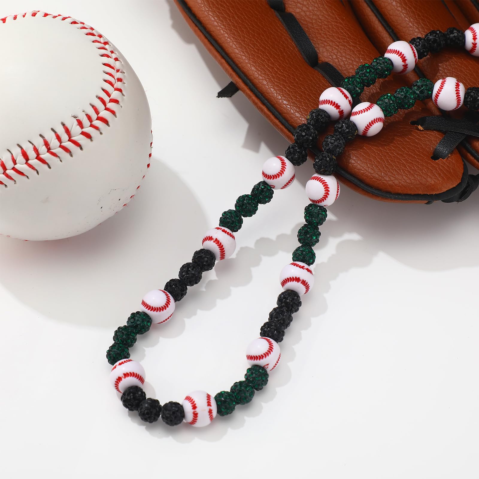 Liliaafar 6 Pcs Baseball Beaded Necklace for Teenager Bling Rhinestone Clay Beaded Necklace Gifts for Sports Team Fans(Black, Da
