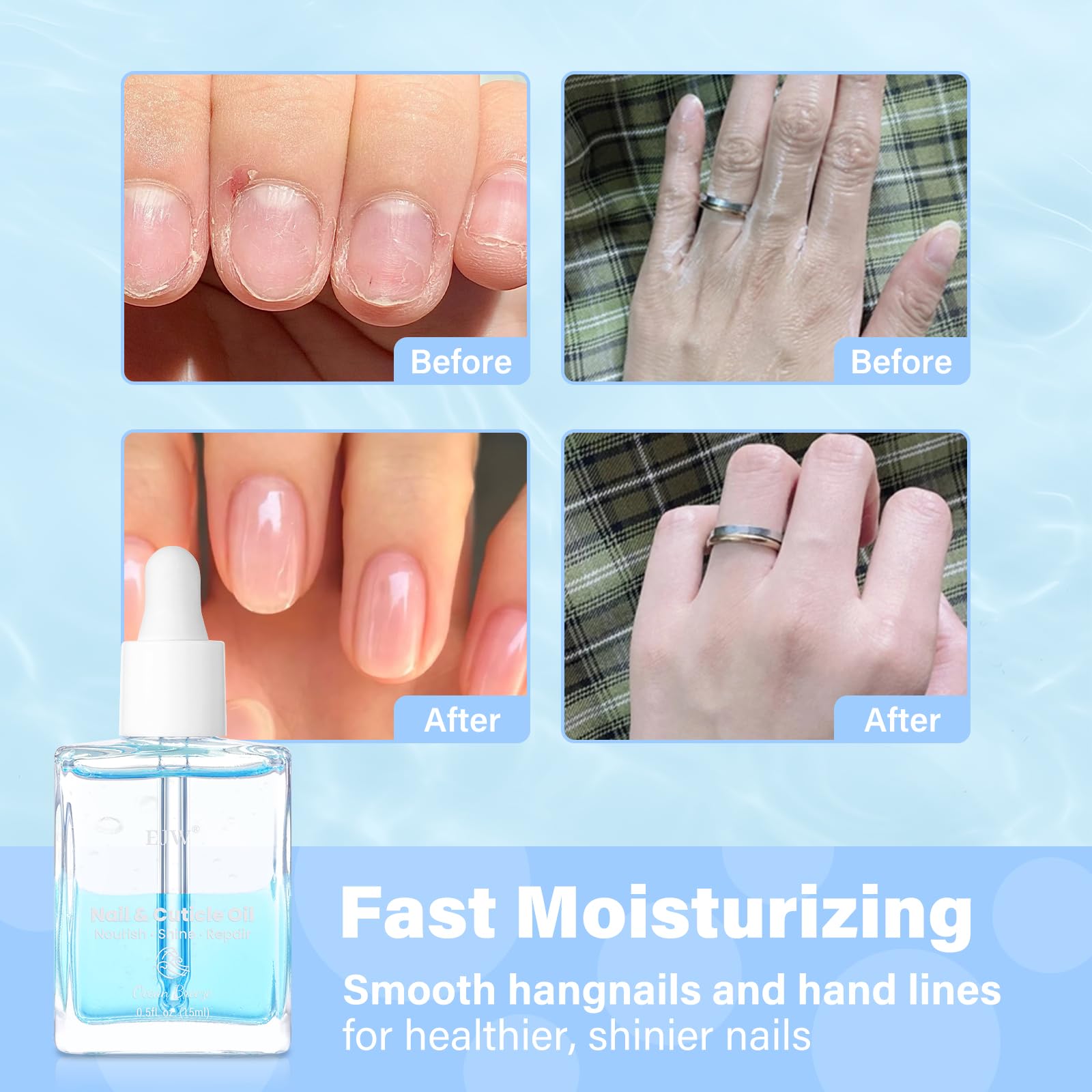 EJW Dual Layer Cuticle Oil for Nails - Nourishes & Repairs Dry, Damaged Cuticles, Strengthens Nails, Reduces Hangnails & Hand Li