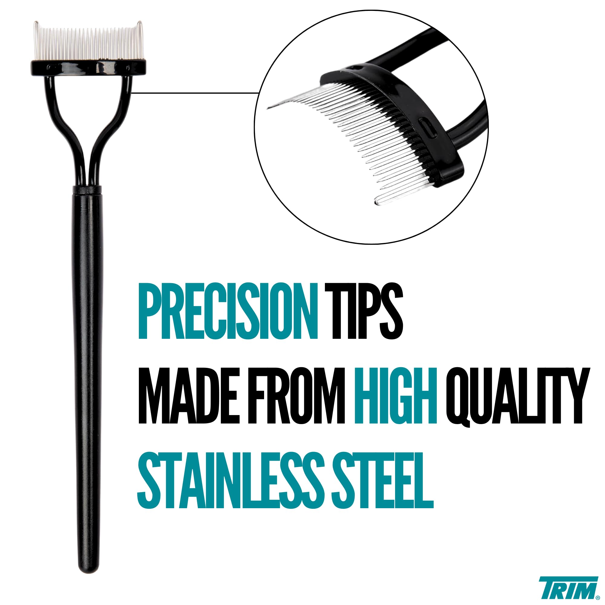 Trim Contour Lash Comb With Cover - Professional Eyelash Separator - Natural-Looking Defined Lashes - Metal Bristles - Curved De