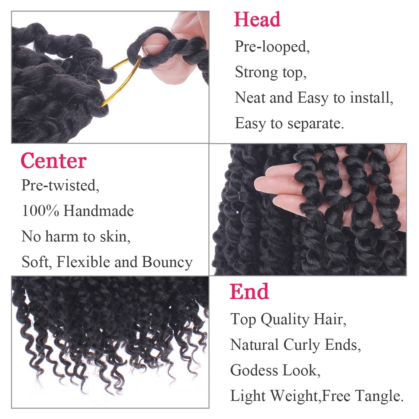 Leeven 8 Packs Pre-Looped Goddess Passion Twist Braiding Hair With Curly Ends Natural Black 18 Inch Long Bohemian Pre-Twisted Pa