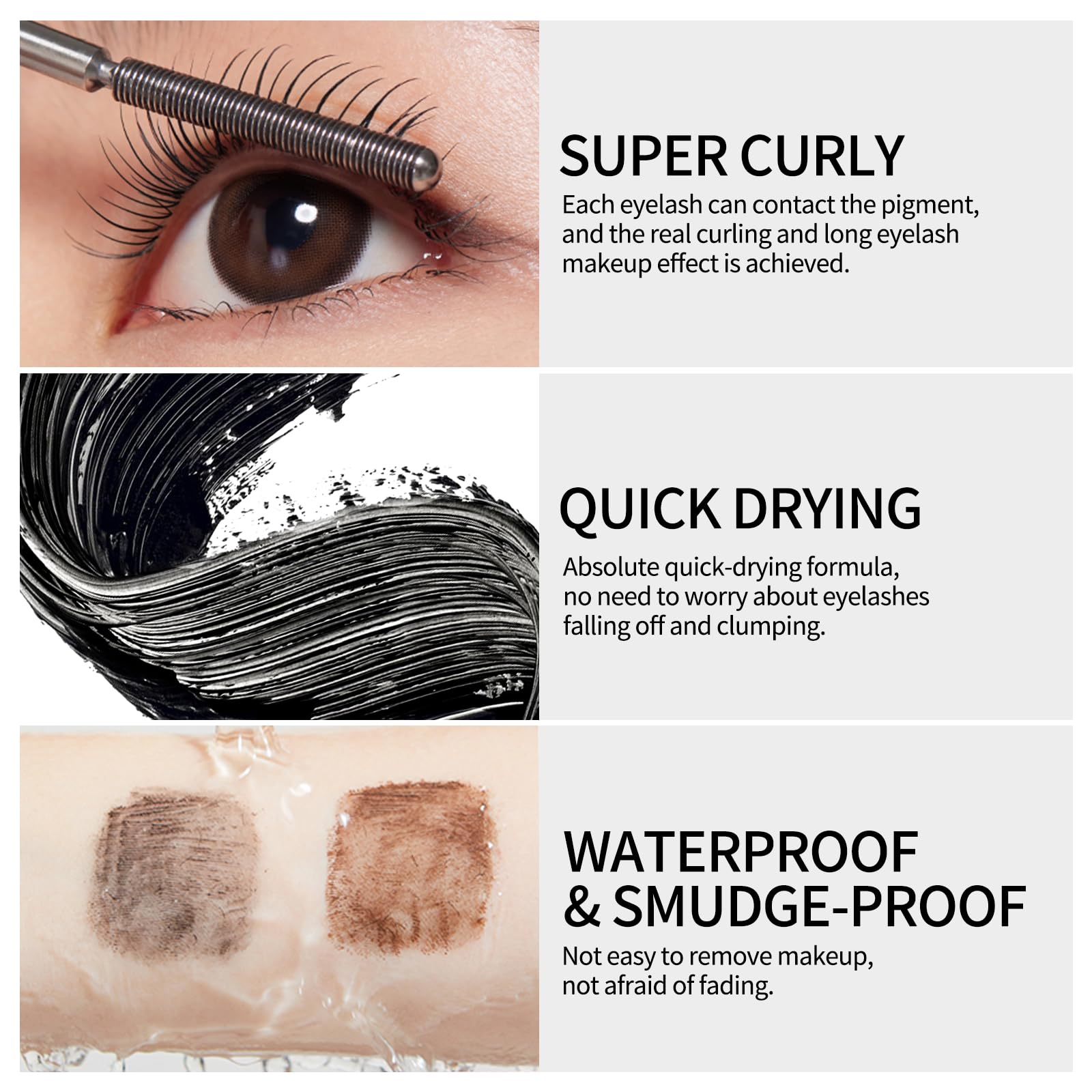 Erinde Black Washable Metal Mascara, Waterproof Iron Wand Mascara, Brushless Metal Wand Mascara, Super Voluming Lash Extensions