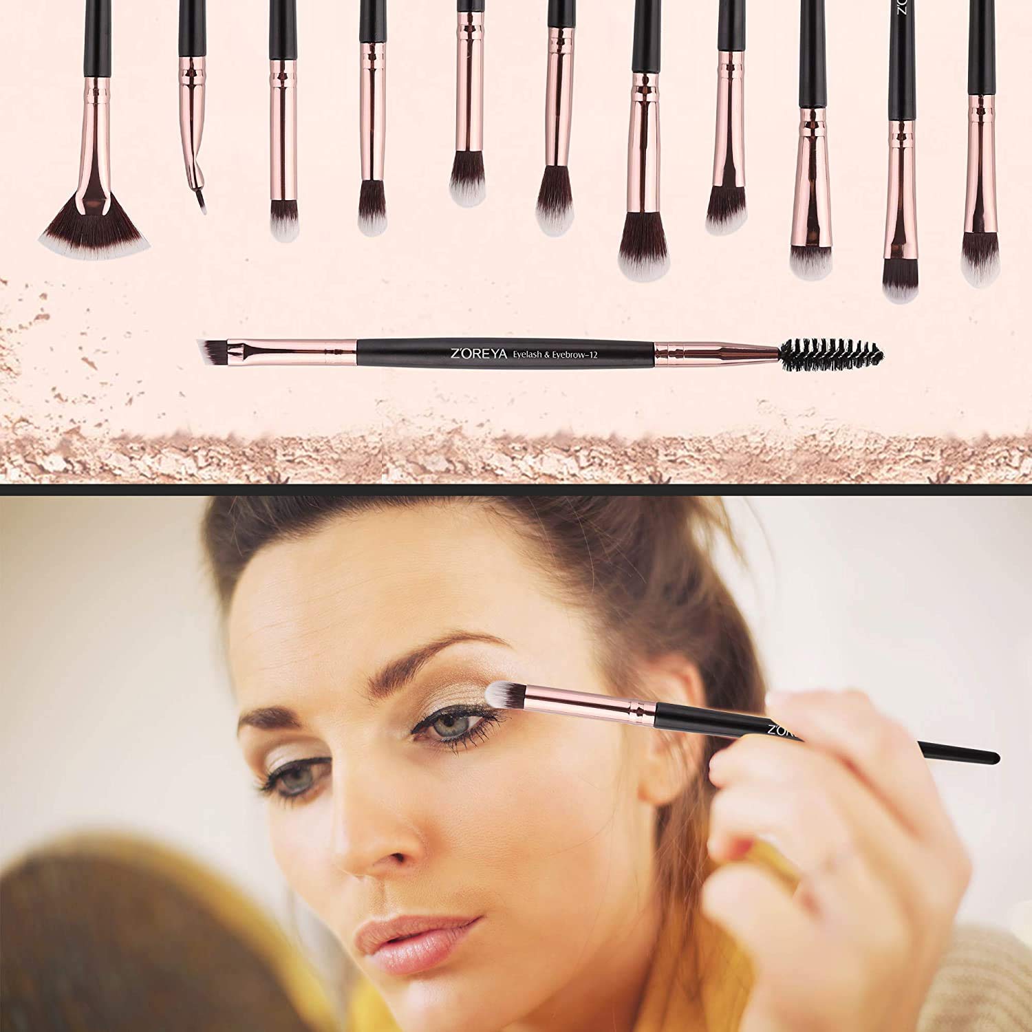 Z'Oreya Eye Makeup Brushes, 12 Pcs Professional Eye Brush Set Eyeshadow, Eyebrow, Blending, Fan, Eyelash Brushes Set With Carryi