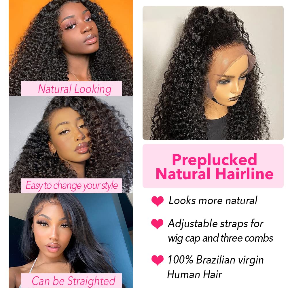 250% Density 13X6 Hd Transparent Curly Lace Front Wig Human Hair Pre Plucked Glueless Kinky Curly Lace Front Wig Human Hair Wigs