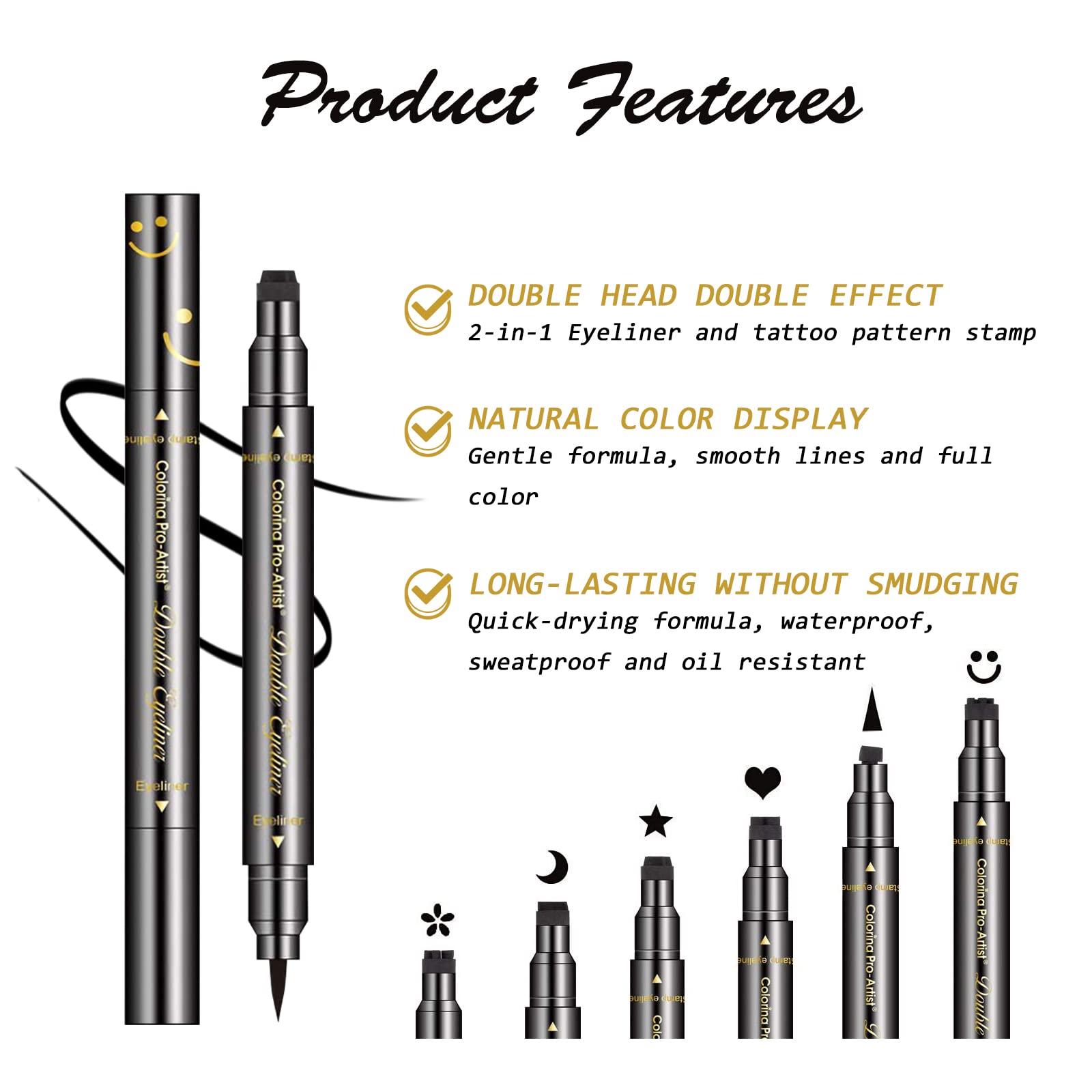 Lokfar 6 Pcs Double-Headed Liquid Eyeliner Stamp Pen Set, Eye Liners For Women Waterproof Eyeliner Pencil Black Eye-Liner Stenci