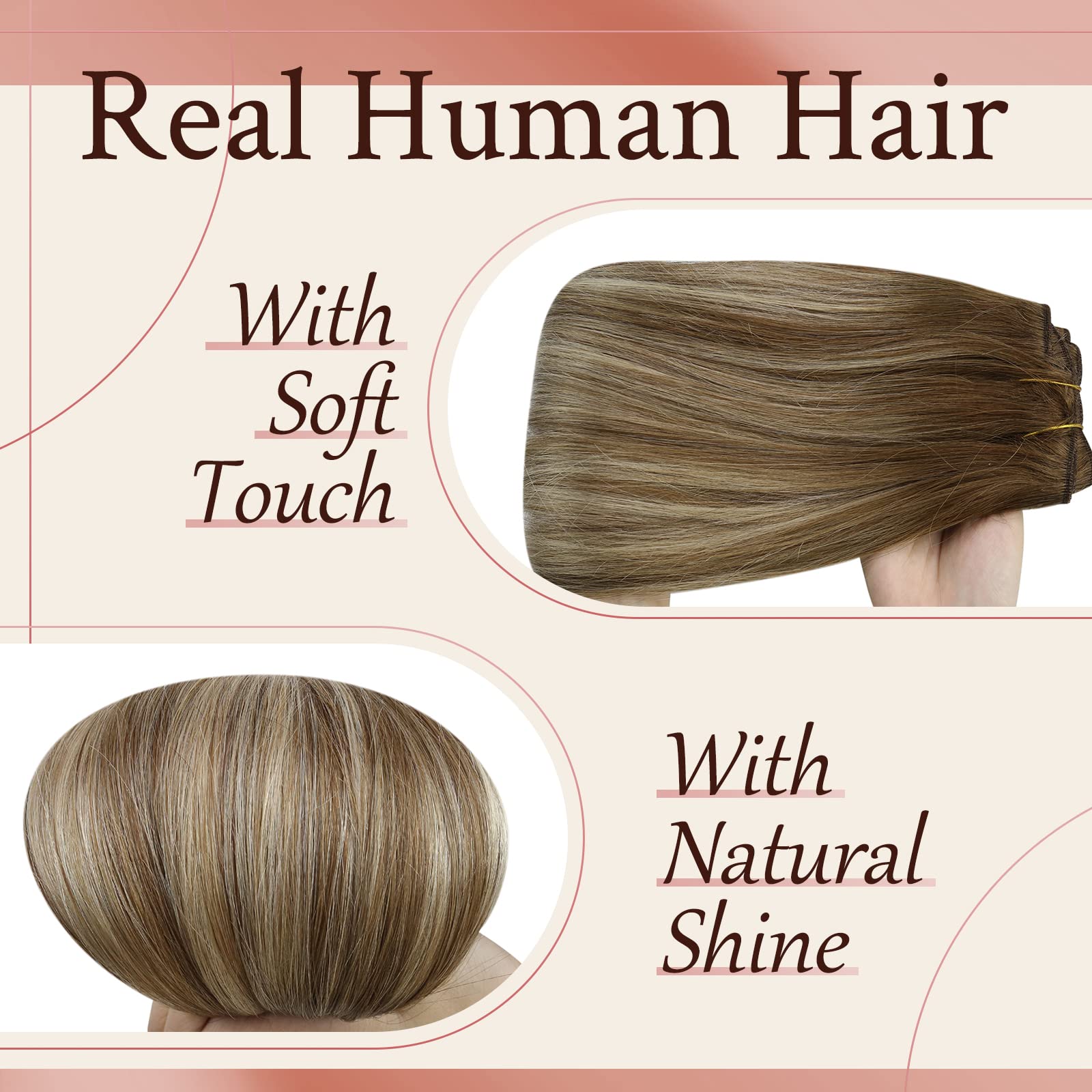 Sunny Human Hair clip in Hair Extensions Balayage Brown Blonde clip in Human Hair Extensions Medium Brown Balayage Platinum Blon