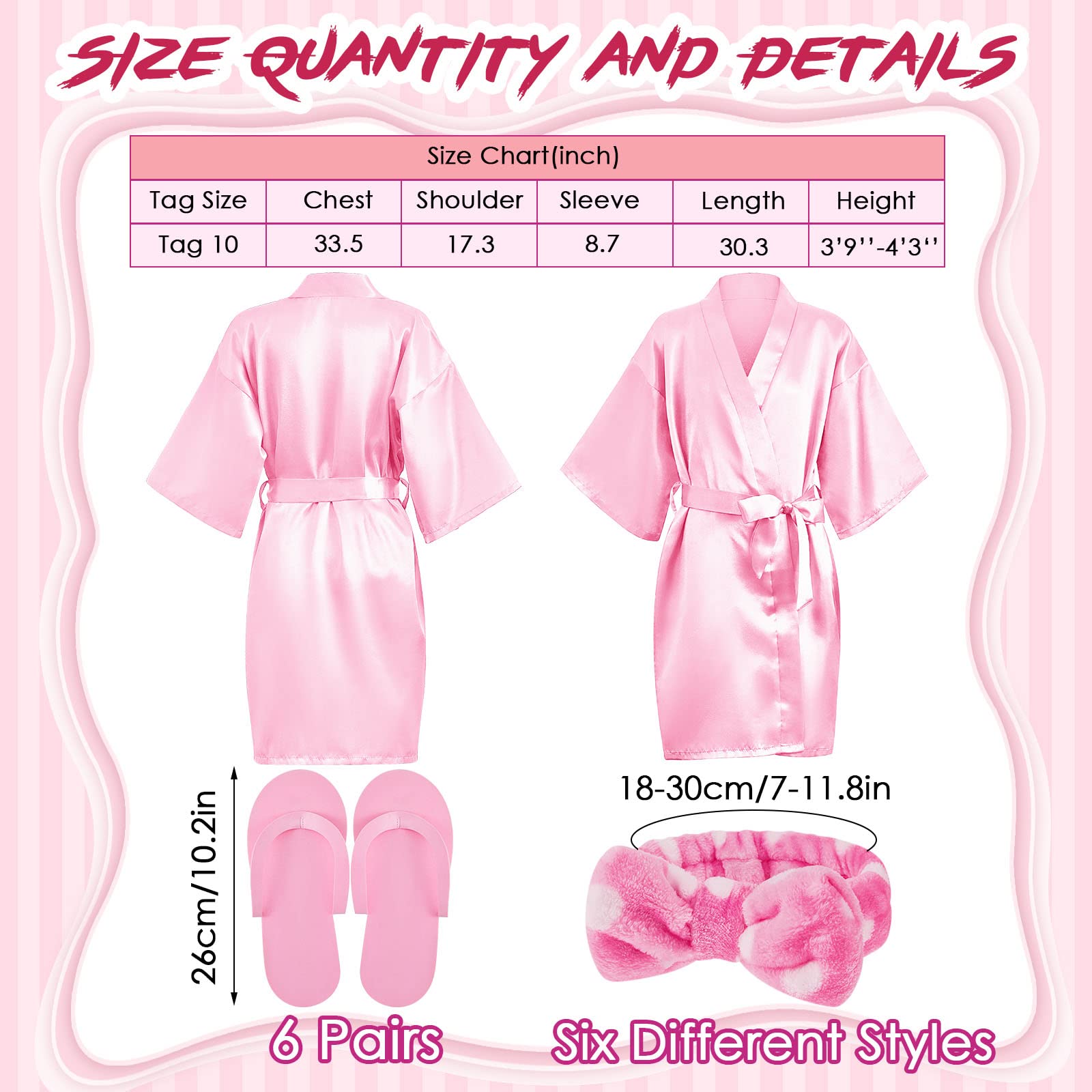 18 Pcs Spa Party Supplies For Girls 6 Satin Kimono Robe 6 Spa Headband 6 Disposable Foam Pedicure Slippers For Flower Girl Kid S