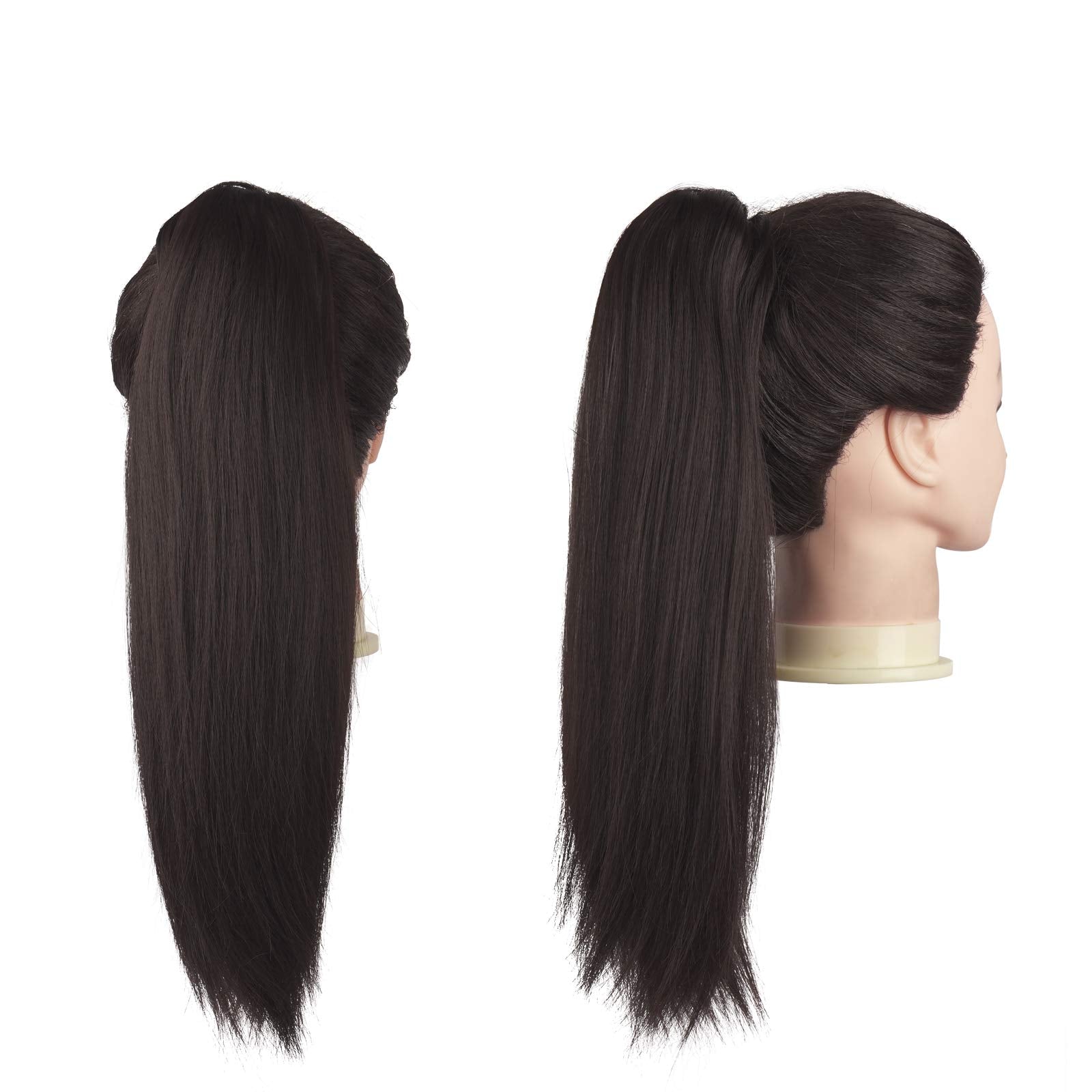 Feshfen Straight Ponytail Extensions Long Drawstring Synthetic Pony Tail Hairpieces Natural Clip In Ponytails Extension For Wome