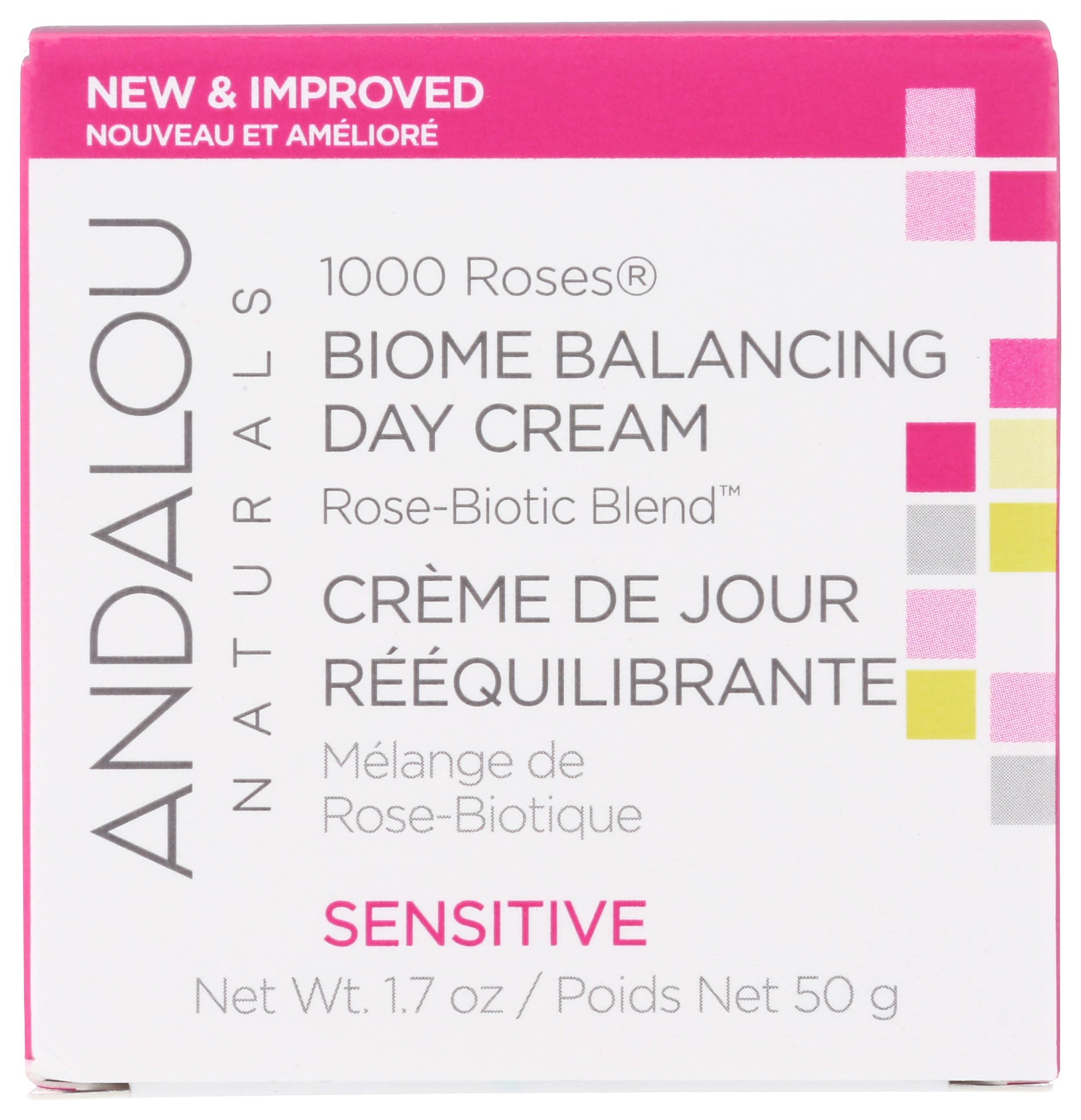 Andalou Naturals 1000 Roses Biome Balancing Day Cream, Sensitive, Cruelty Free, Gluten Free, 1.7 Ounces (Pack Of 1)