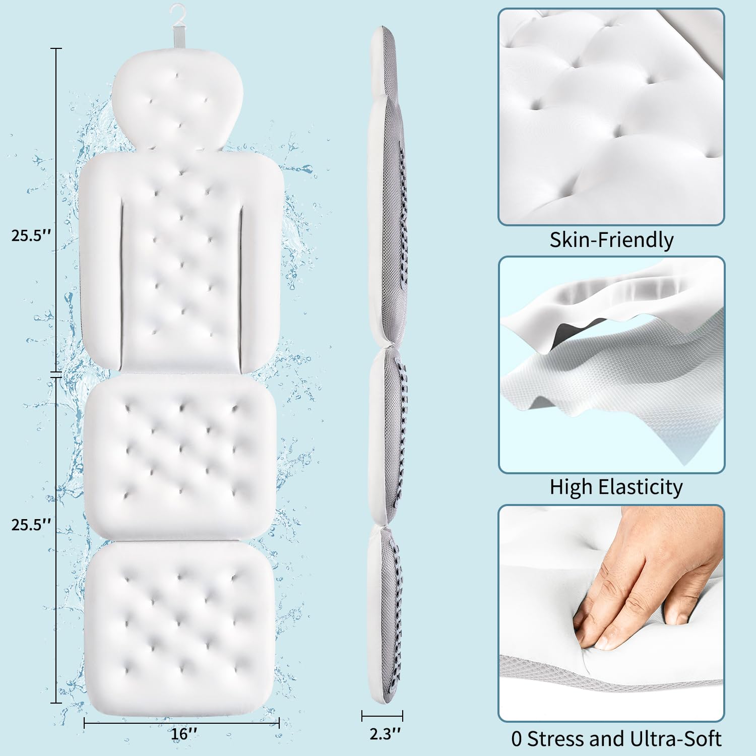Full Body Bath Pillow For Bathtub, Thick Bathtub Cushion With Laundry Bag, Luxury Tub Pillow For Bath For Headrest Neck And Back