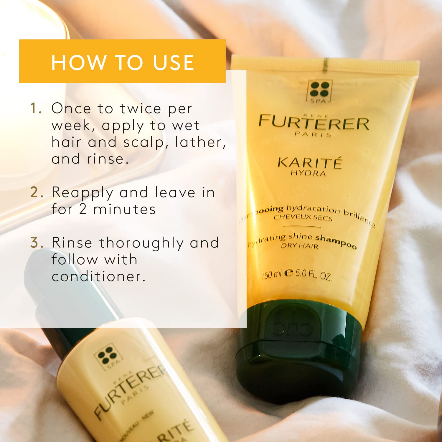 Rene Furterer Karite Hydra Hydrating Shine Shampoo, Dry Hair, Moisturizing, Shea Oil, Pump, 20.2 Oz.