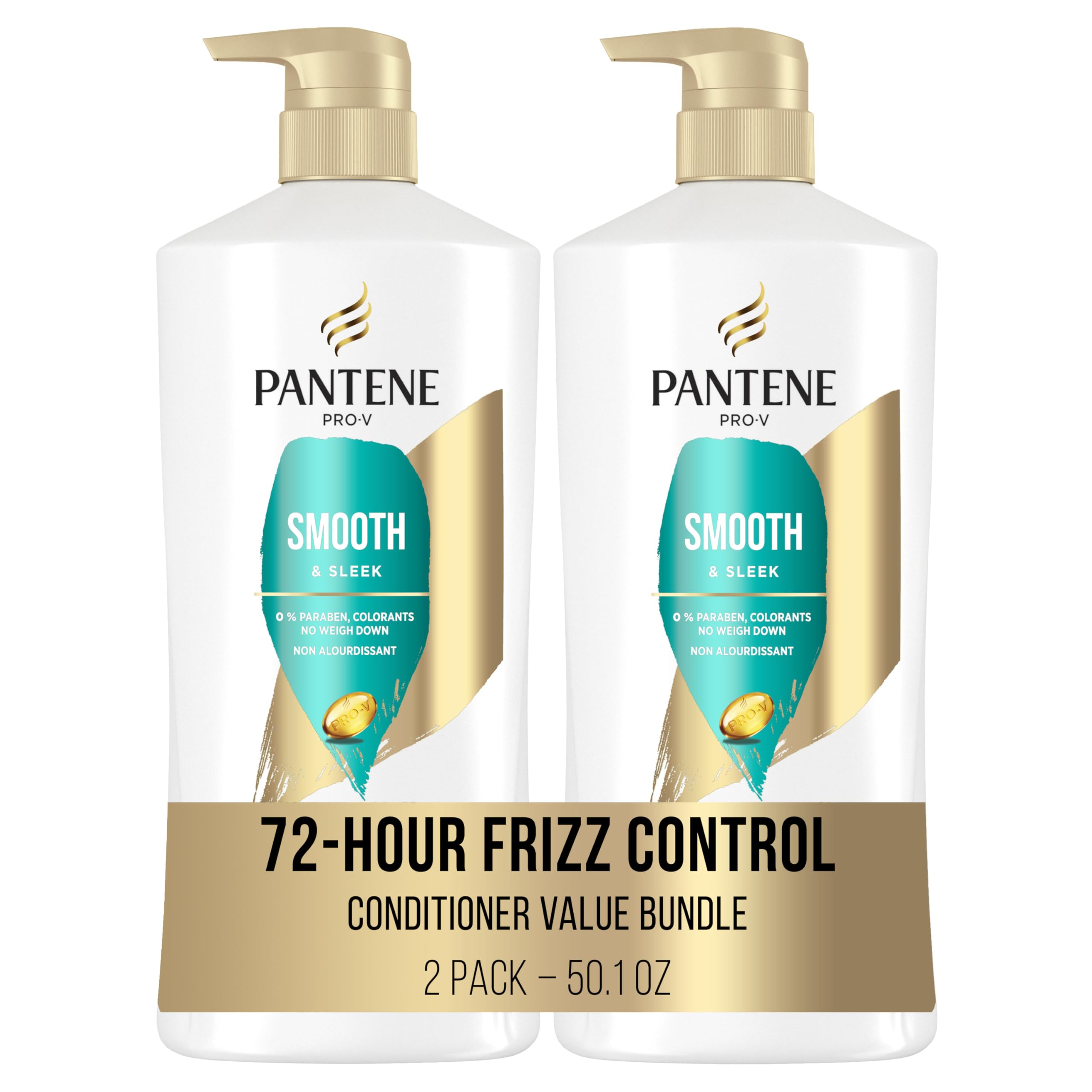 Pantene Conditioner Twin Pack with Hair Treatment Set, Smooth and Sleek for Frizz Control, Safe for Color-Treated Hair