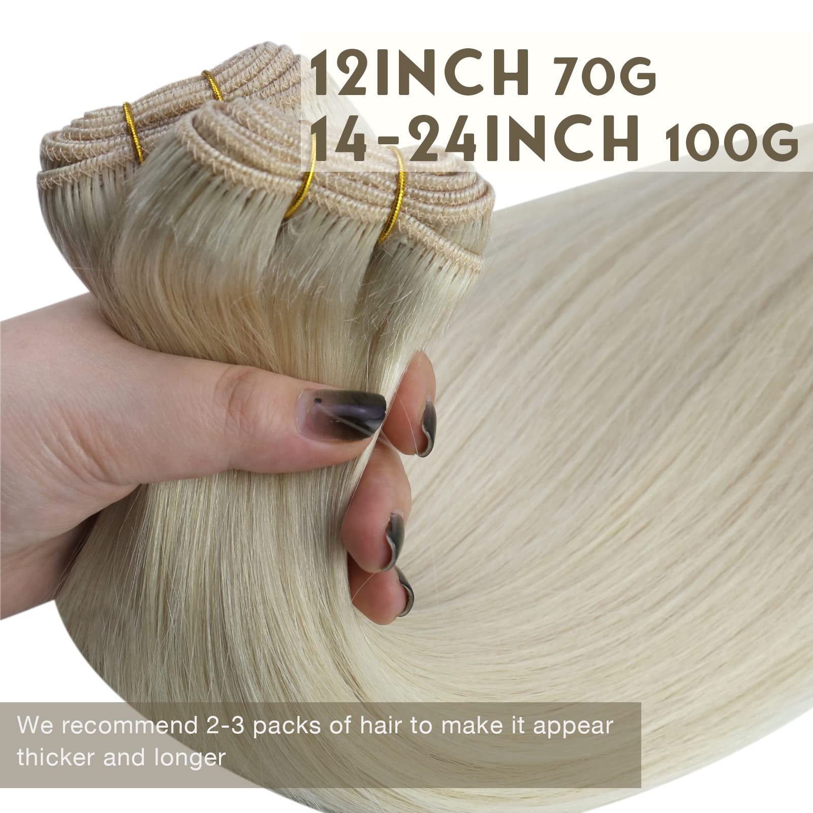 Sunny Blonde Human Hair Weft Extensions Platinum Blonde Sew In Hair Extensions Real Human Hair 22inch 100G Weft Hair Extensions