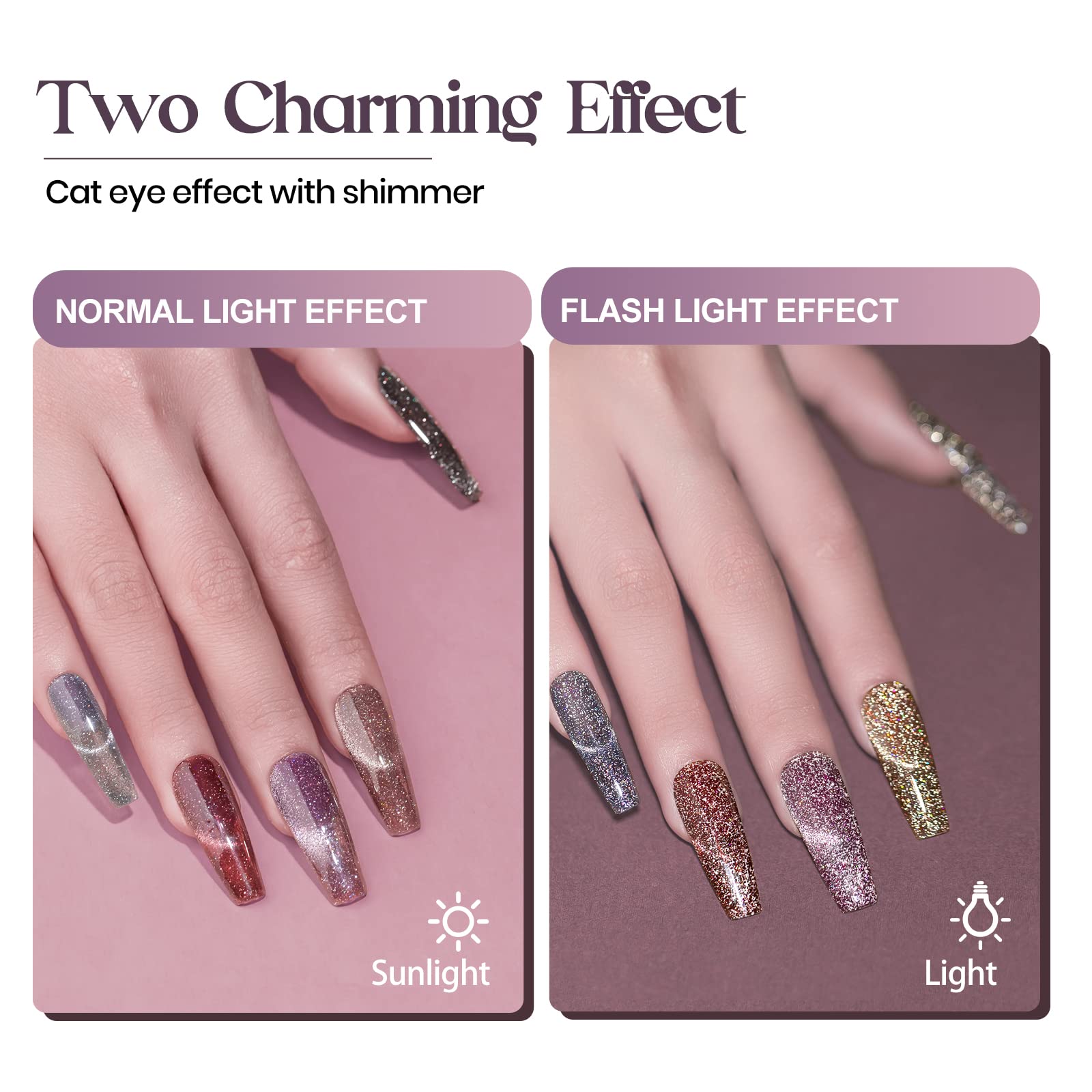 Mizhse Reflective Cat Eye Gel Polish Sparkly Magnetic Cateye Nail Gel 7Ml, Shiny Diamond Soak Off Magnet Manicure Set 12Pcs