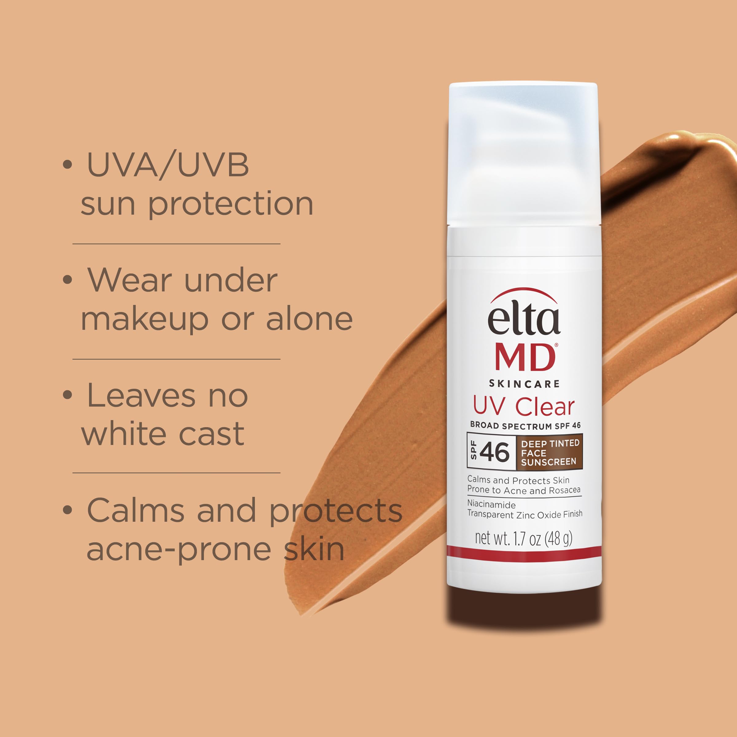 Eltamd Uv Clear Deep Tint Face Sunscreen, Spf 46 Tinted Sunscreen With Zinc Oxide, Oil-Free, For Sensitive Skin, Acne-Prone Skin