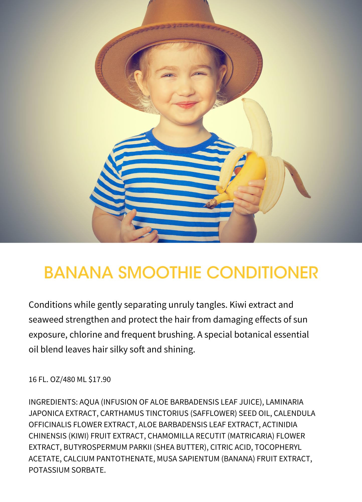 Gabriel Cosmetics Clean Kids Naturally Banana Smoothie Conditioner, 16 oz (1 Bottle)