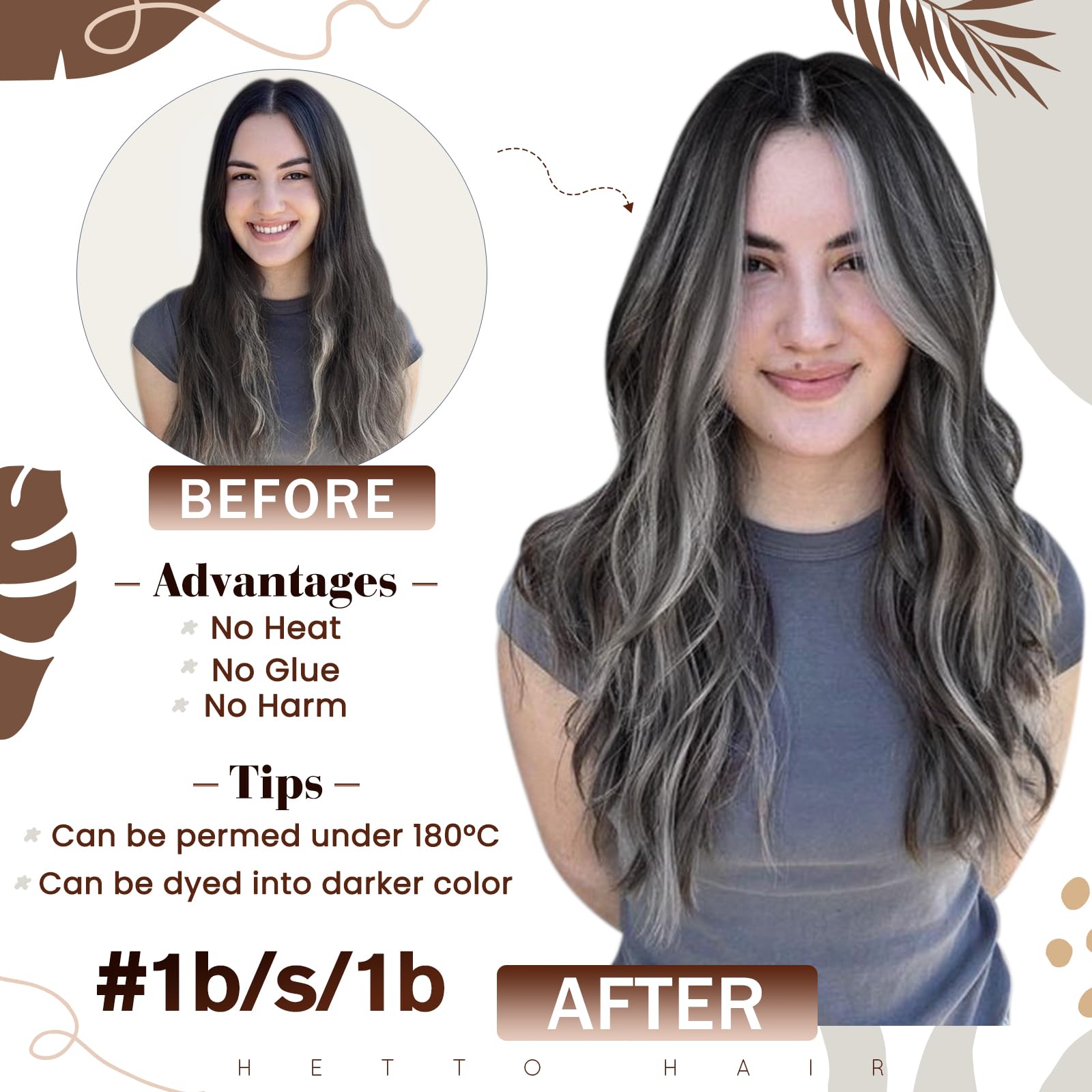 Hetto Micro Loop Hair Extensions Real Human Hair Pre Bonded Micro bead Hair Extensions Off Black Ombre to Silver with Black Micr