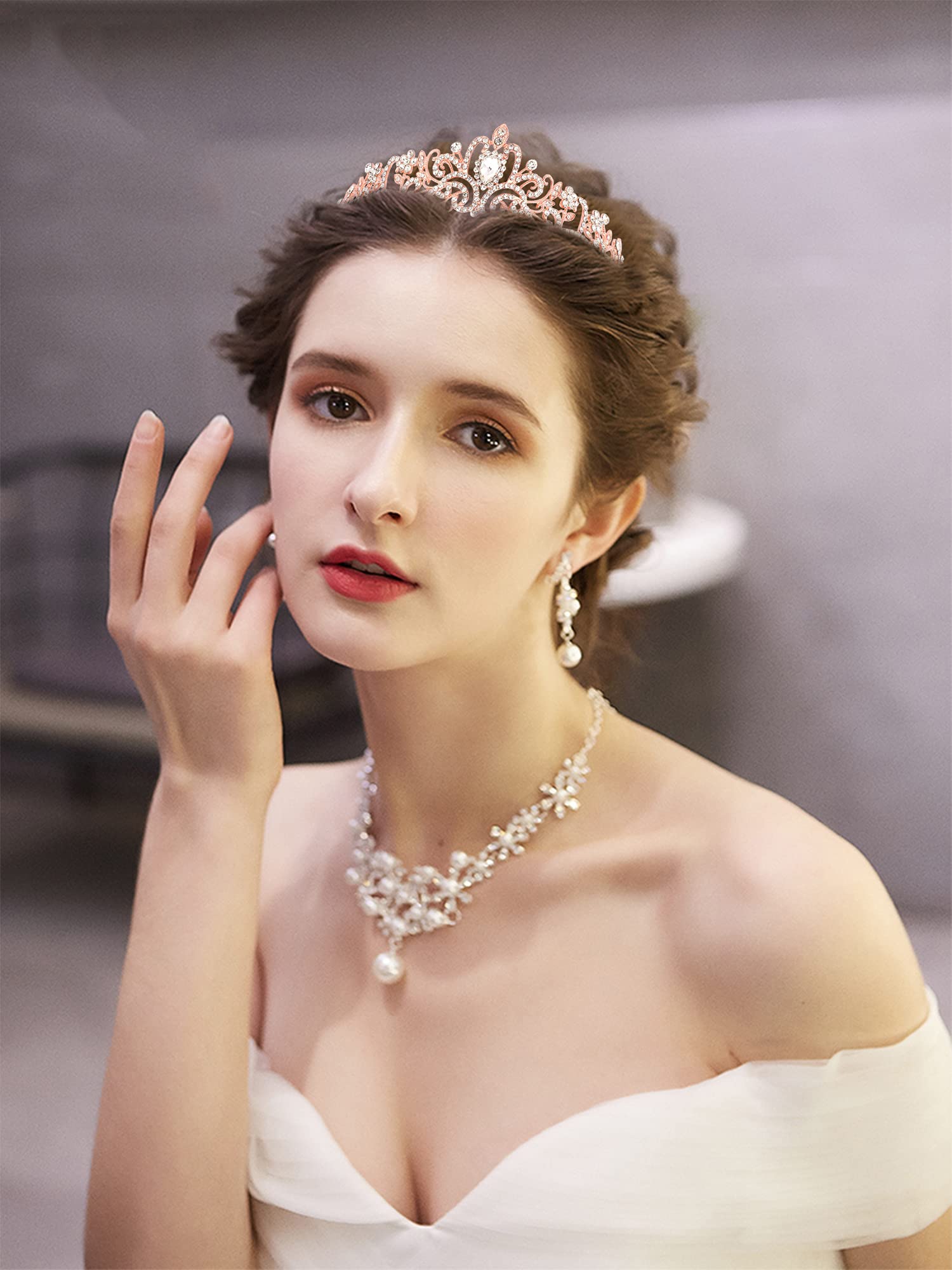 Cocide Rose Gold Tiara Crowns Crystal Headband Princess Rhinestone Crown With Combs Bride Headbands Bridal Wedding Prom Birthday