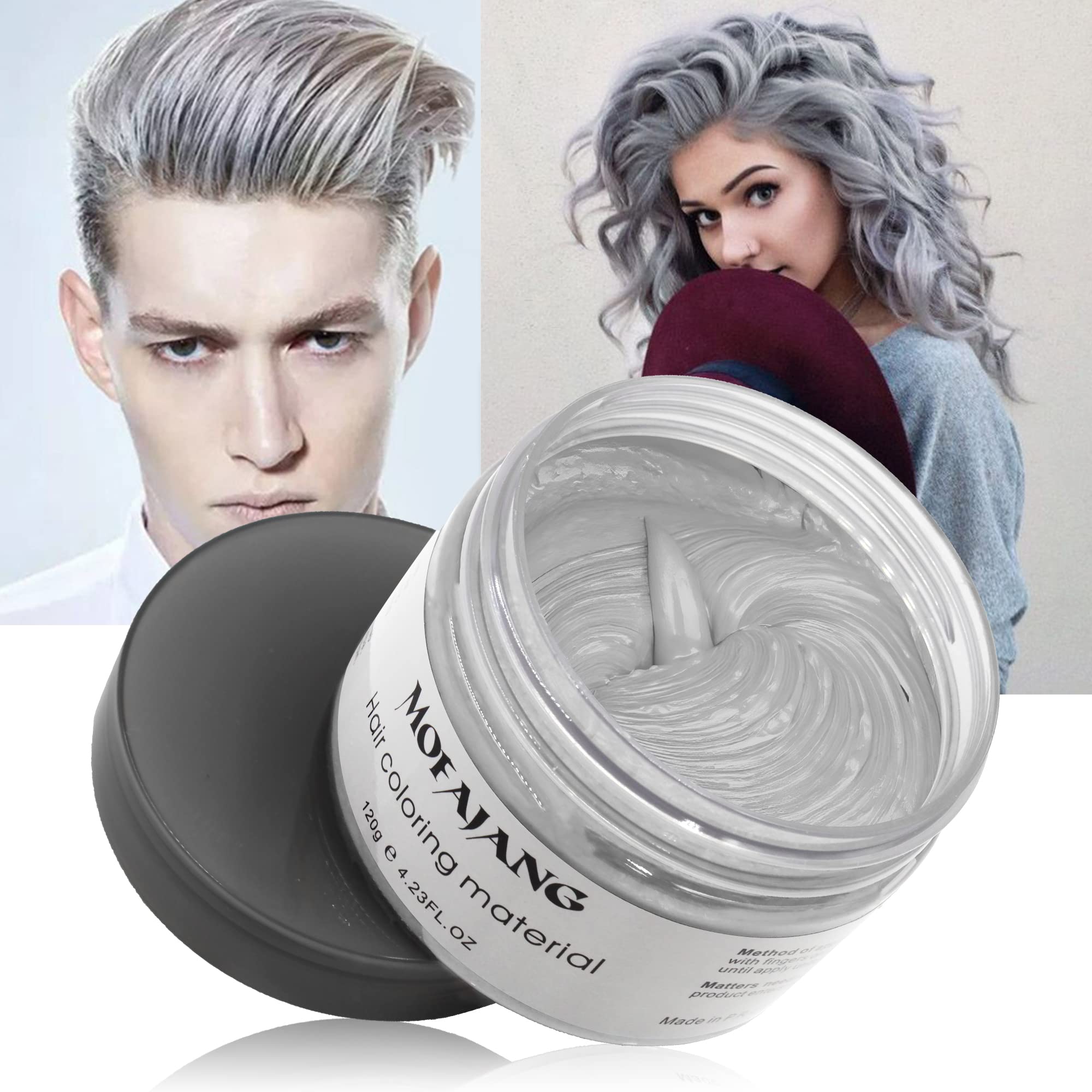 VOLLUCK Silver Gray Hair Wax Pomades 4.23 oz - Natural Hair Coloring Wax Material Disposable Hair Styling Clays Ash for Cosplay,