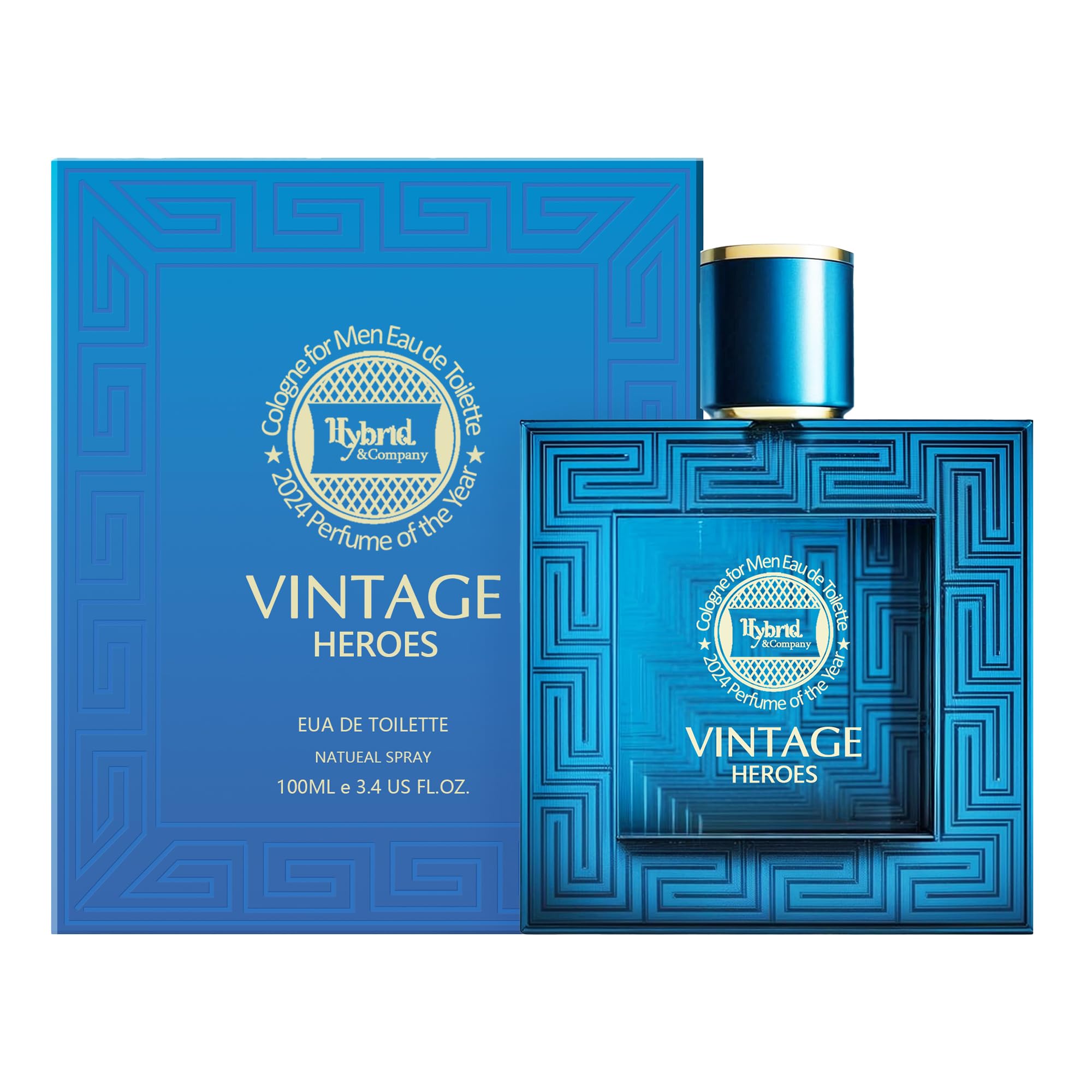 Hybrid & Company Vintage Heroes Parfum For Men Mint Geranium Vanilla Cologne, Long Lasting Concentrated Luxury Fragrance, 3.4 Fl