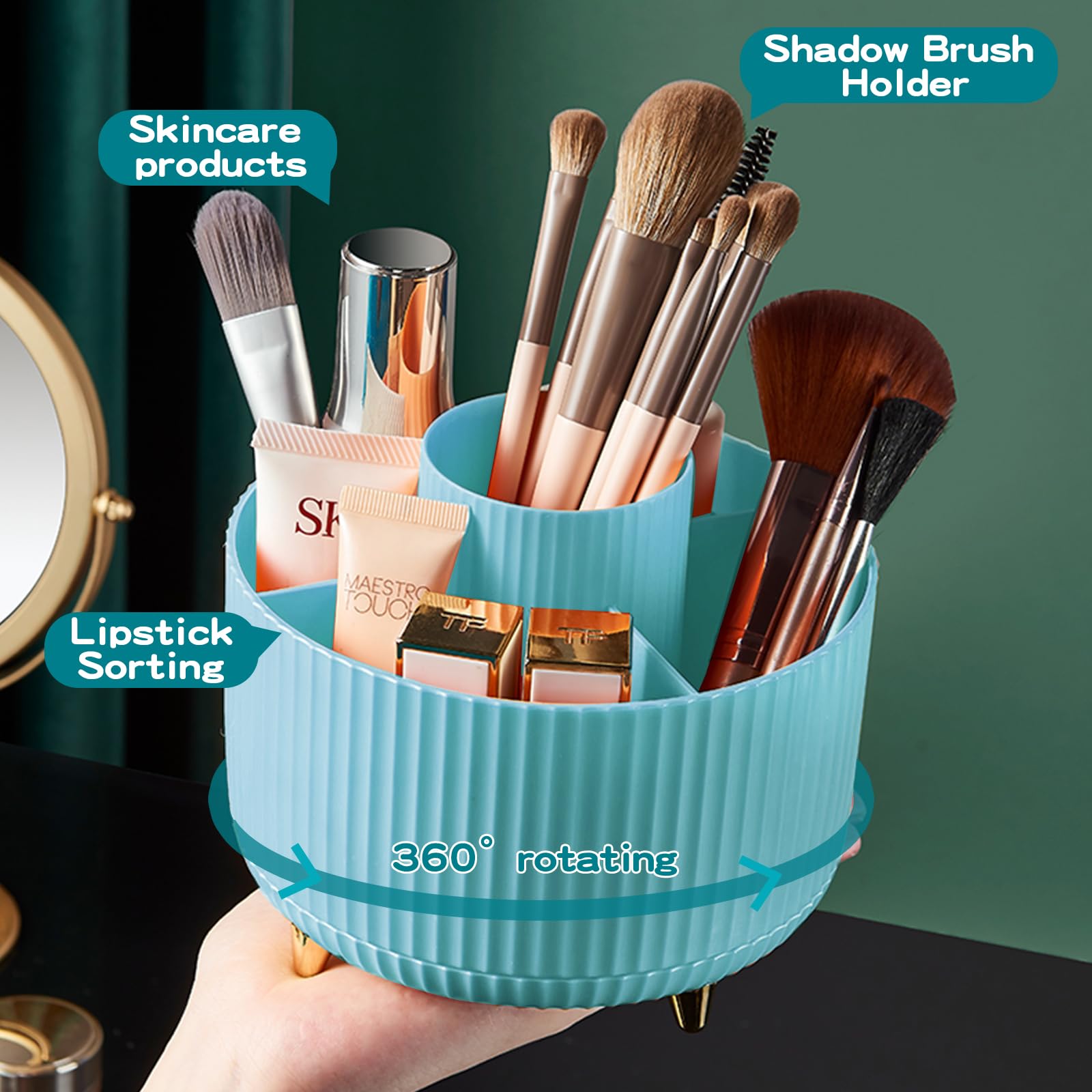 Fanado 360 Rotate Makeup Brush Holder Organizer, Makeup Organizers Countertop, Makeup Organization And Skincare Storage With Gif