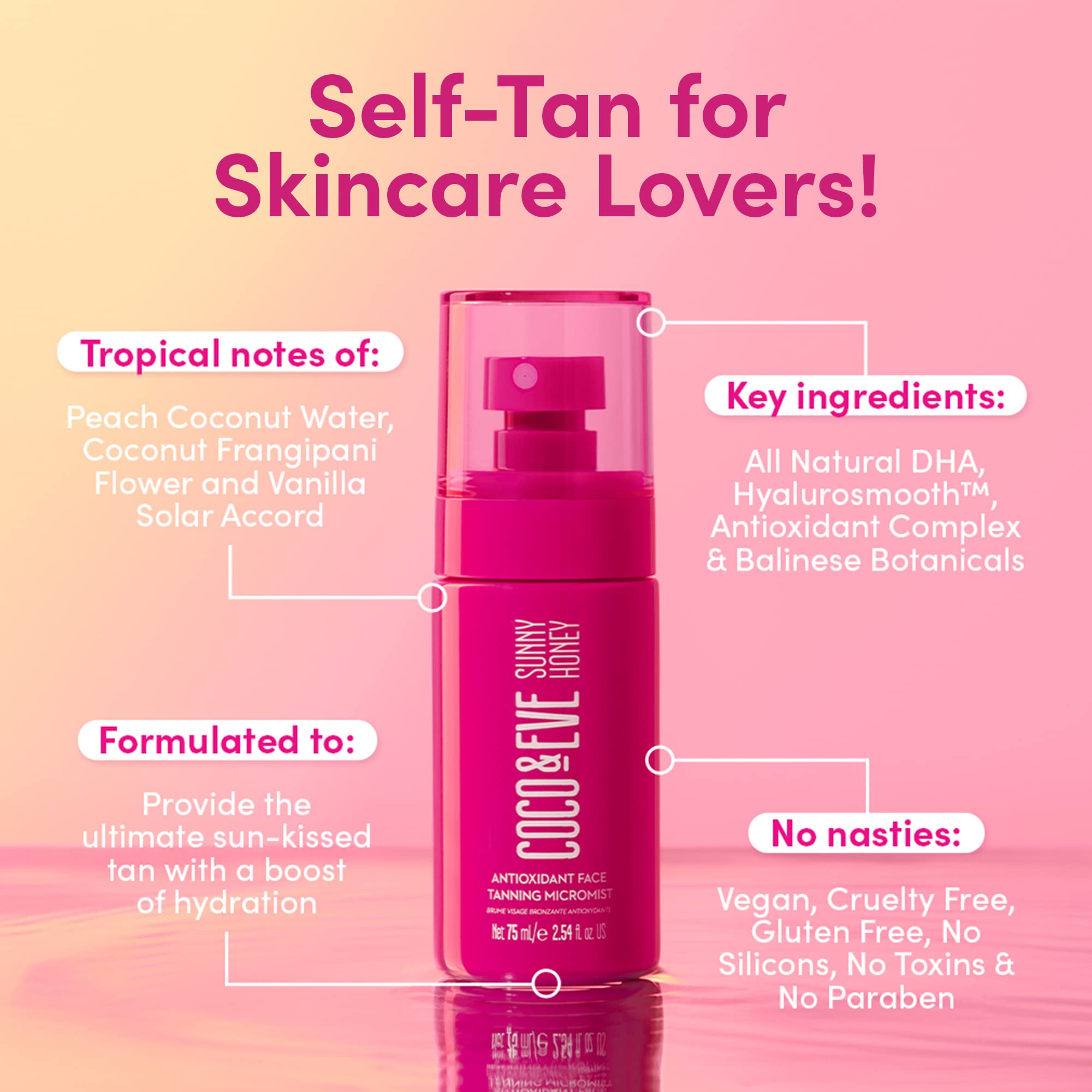 coco & Eve Antioxidant Face Tanning Micromist Sunless Self Tanning Face Mist with Antioxidants to Boost Hydration Quick, Flawles