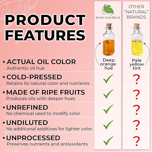 Jeune Naturelle Rosehip Oil Organic, From Fruit & Seeds, Pure, Raw, Virgin, Cold Pressed, Undiluted Body Oil For Skin Care, For