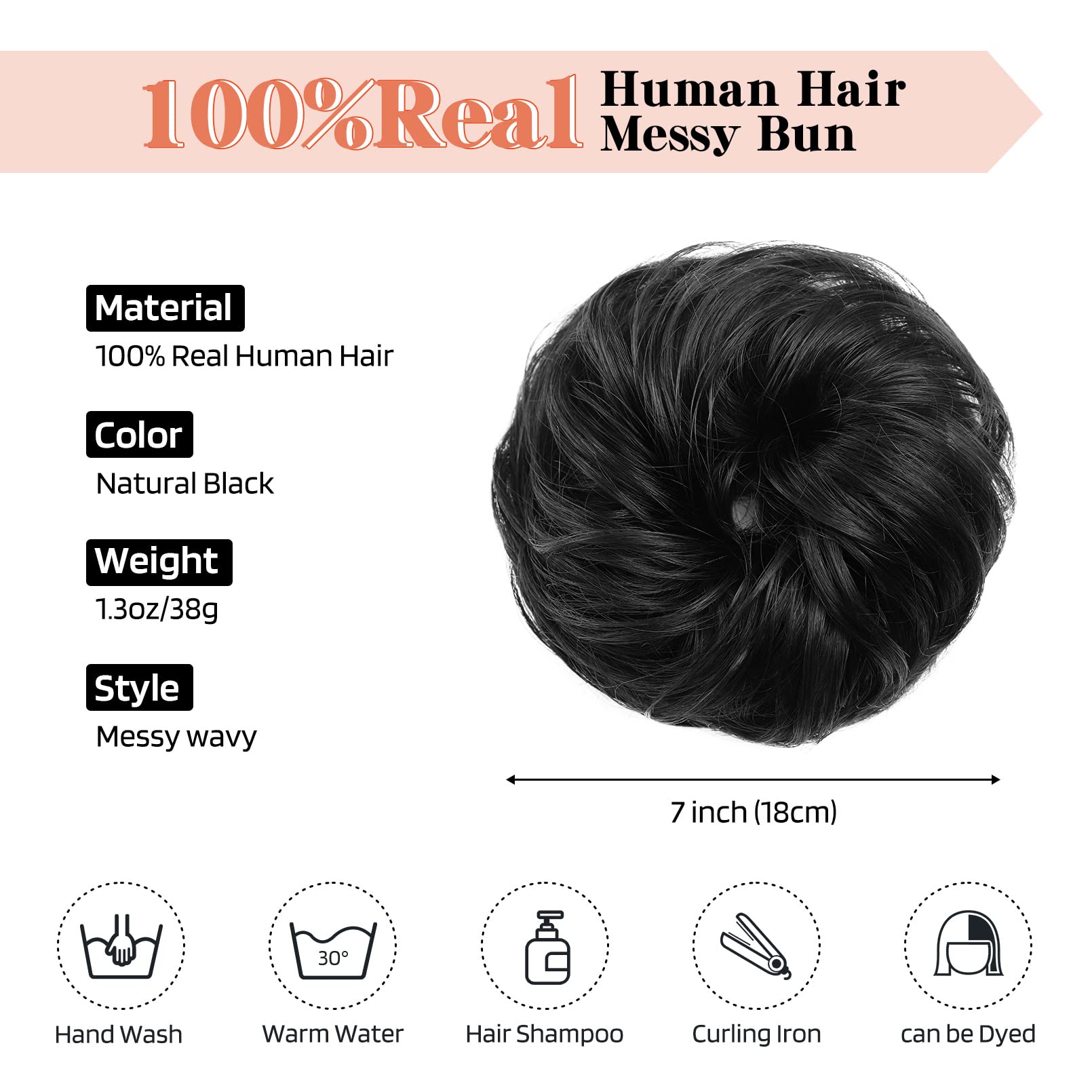 Flufymooz Messy Bun Hair Piece, 100% Real Human Hair Tousled Updo Extension Natural Curly Messy Bun With Elastic Band Hair Bun H