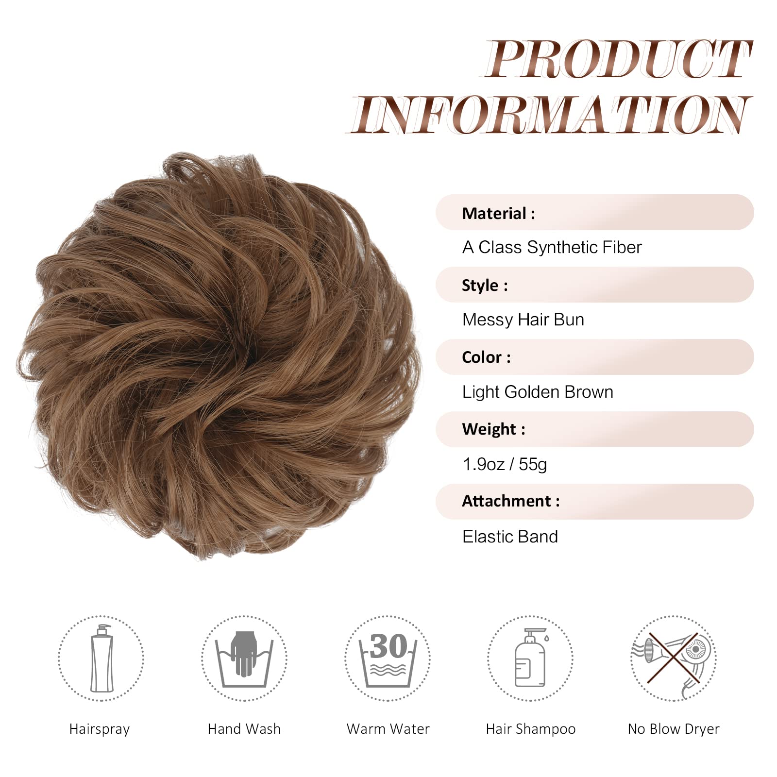 FESHFEN Messy Hair Bun Hair Pieces Curly Large Hair Bun Scrunchies Extensions Synthetic Tousled Updo Hairpieces for Women Girls,