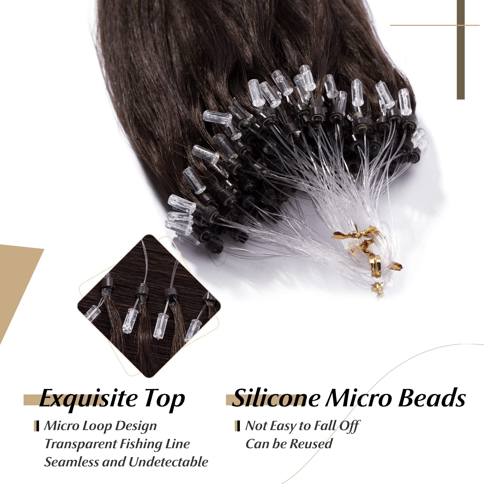 Sego Micro Beads Hair Extensions Human Hair 16 Inch Dark Brown Micro Loop Human Hair Extensions Natural Straight Micro Ring Huma