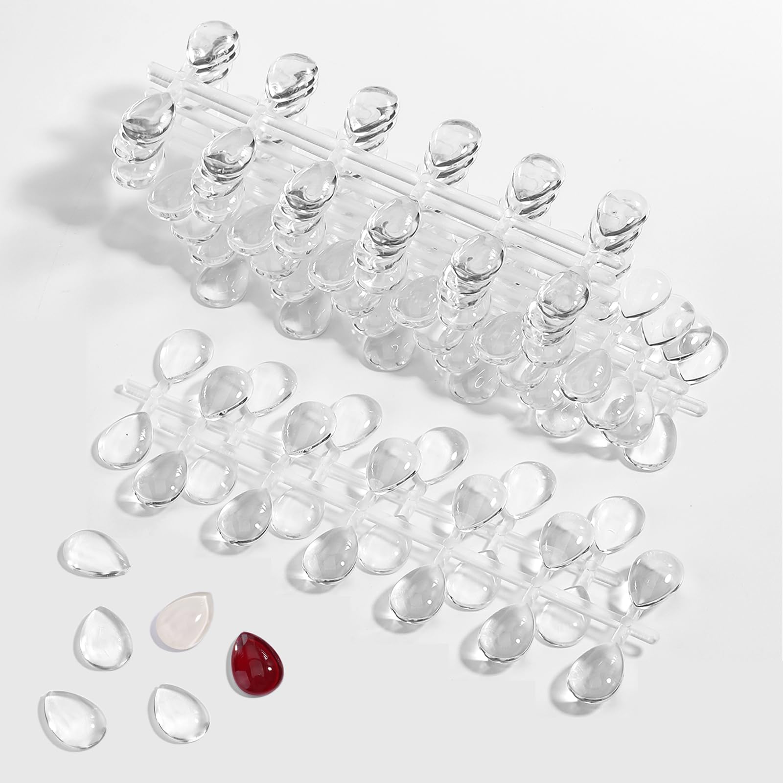 SUTOKAKA 240Pcs Solid Teardrop Nail Polish Swatches Mini Display Cards Crystal Clear Glass Nail Color Swatch Dots Chart Tips for