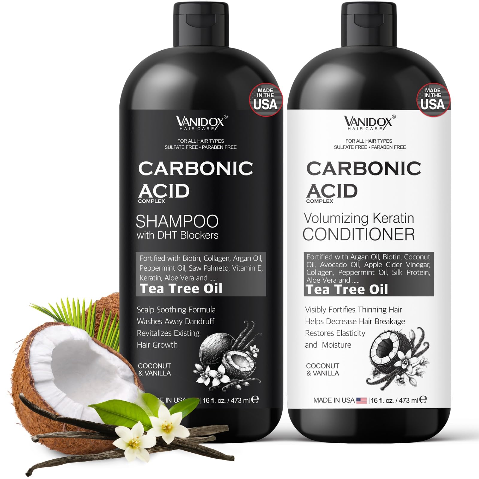 VANIDOX Carbonic Acid Shampoo and Conditioner for Men and Women, Deep Moisturizing Set, Enhances Hair Growth and Repair, Made in