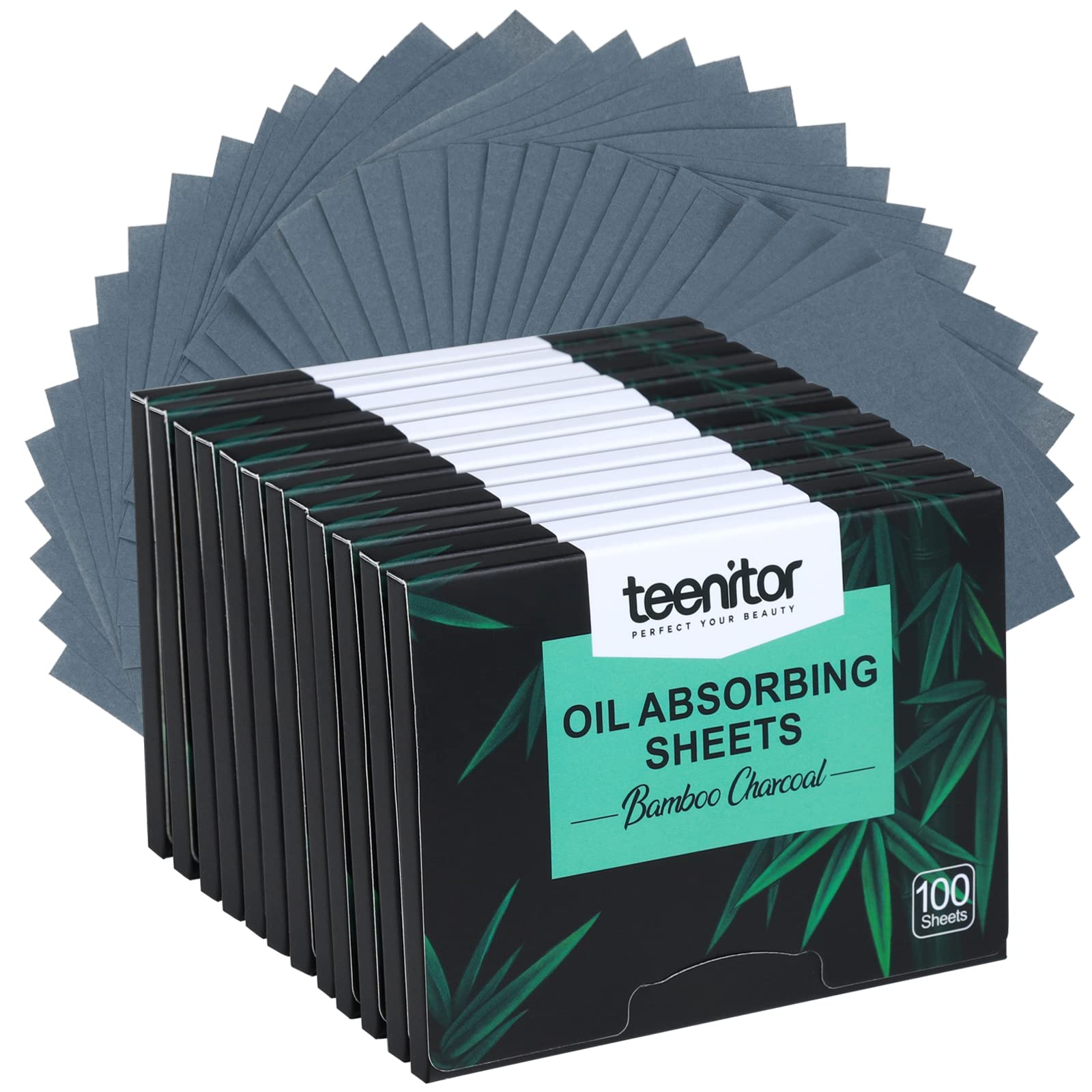 1200 Sheets Natural Blotting Paper for Oily Skin with Bamboo Charcoal, Oil Blotting Sheets for Face, Makeup Blotting Paper, 3 7/
