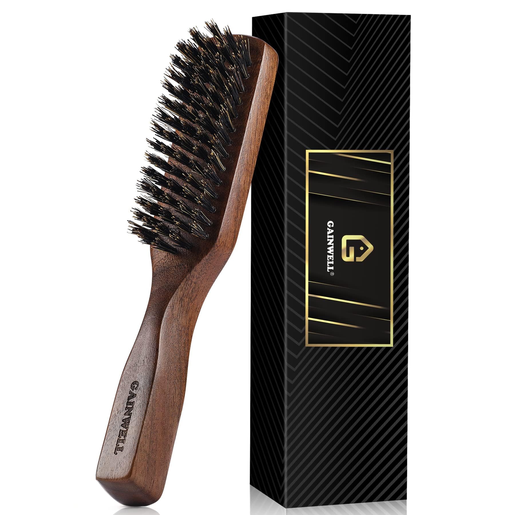 GAINWELL Men's Wild Boar Bristle Hair Brush - Stiff Bristles, Black Walnut Handle, Ideal for Thick Hair, 1 Count