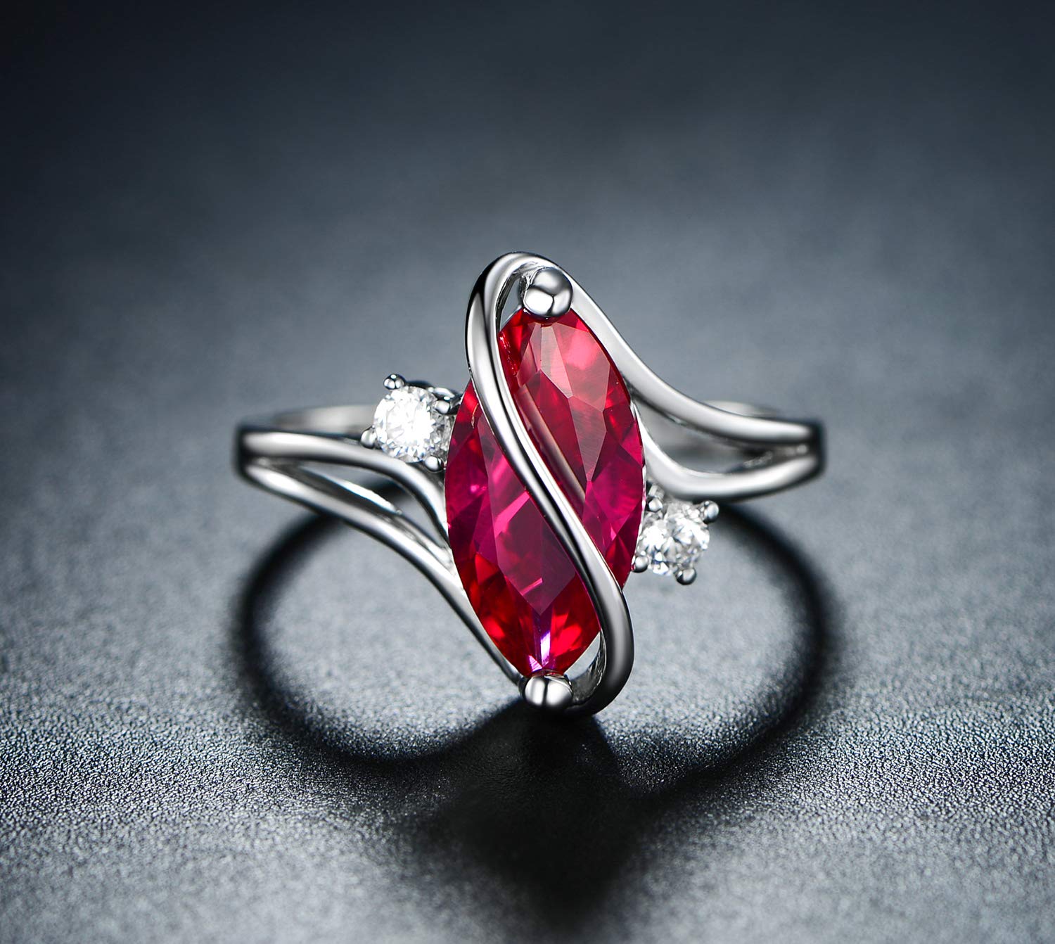 Barzel 18K White Gold Plated Oval Created Ruby Ring With Cubic Zirconia Accents (White Gold Ruby, 5)