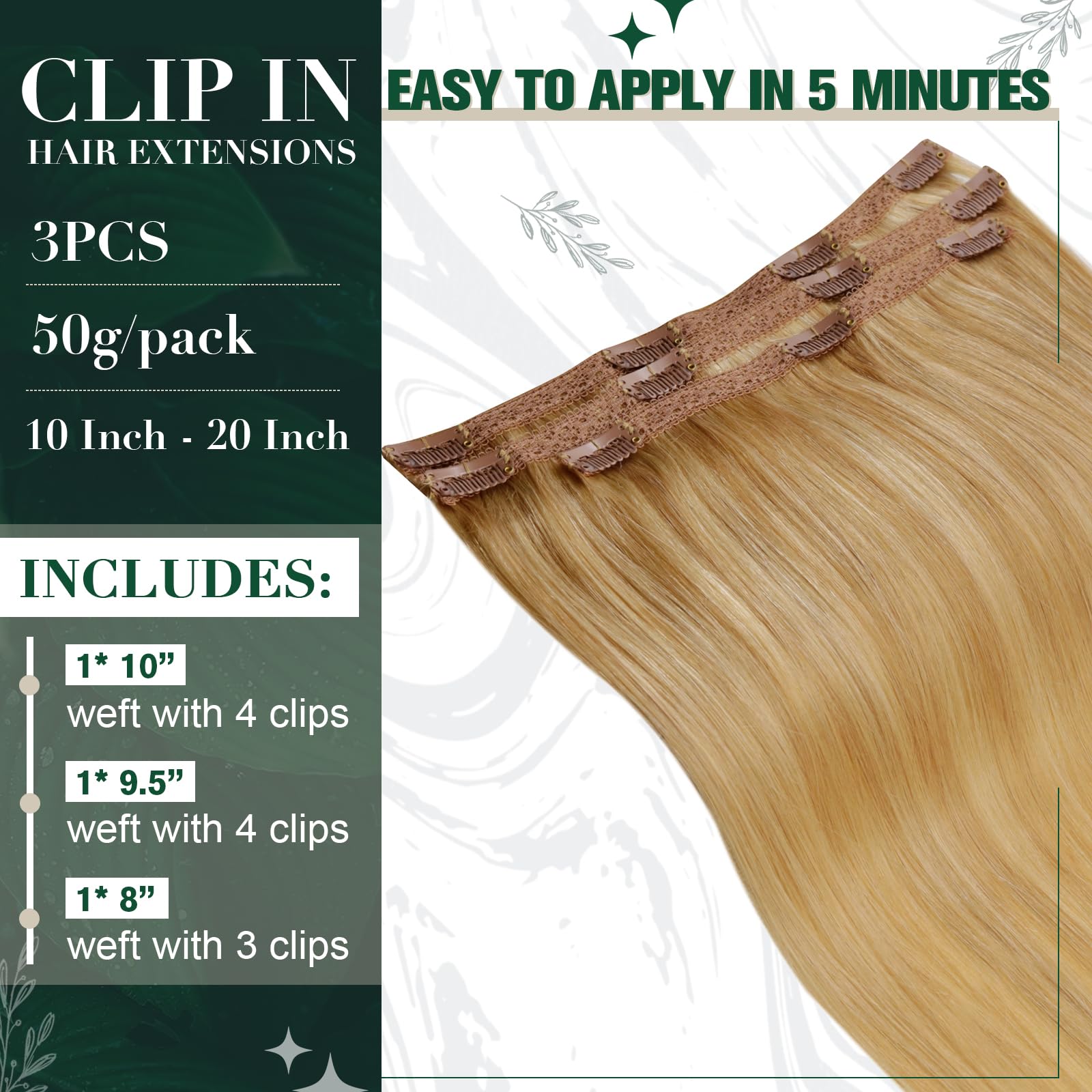 Runature 20 Inch Clip In Hair Extensions Real Human Hair Long Hair Extensions Clip Ins Double Weft Straight Clip In Human Hair E