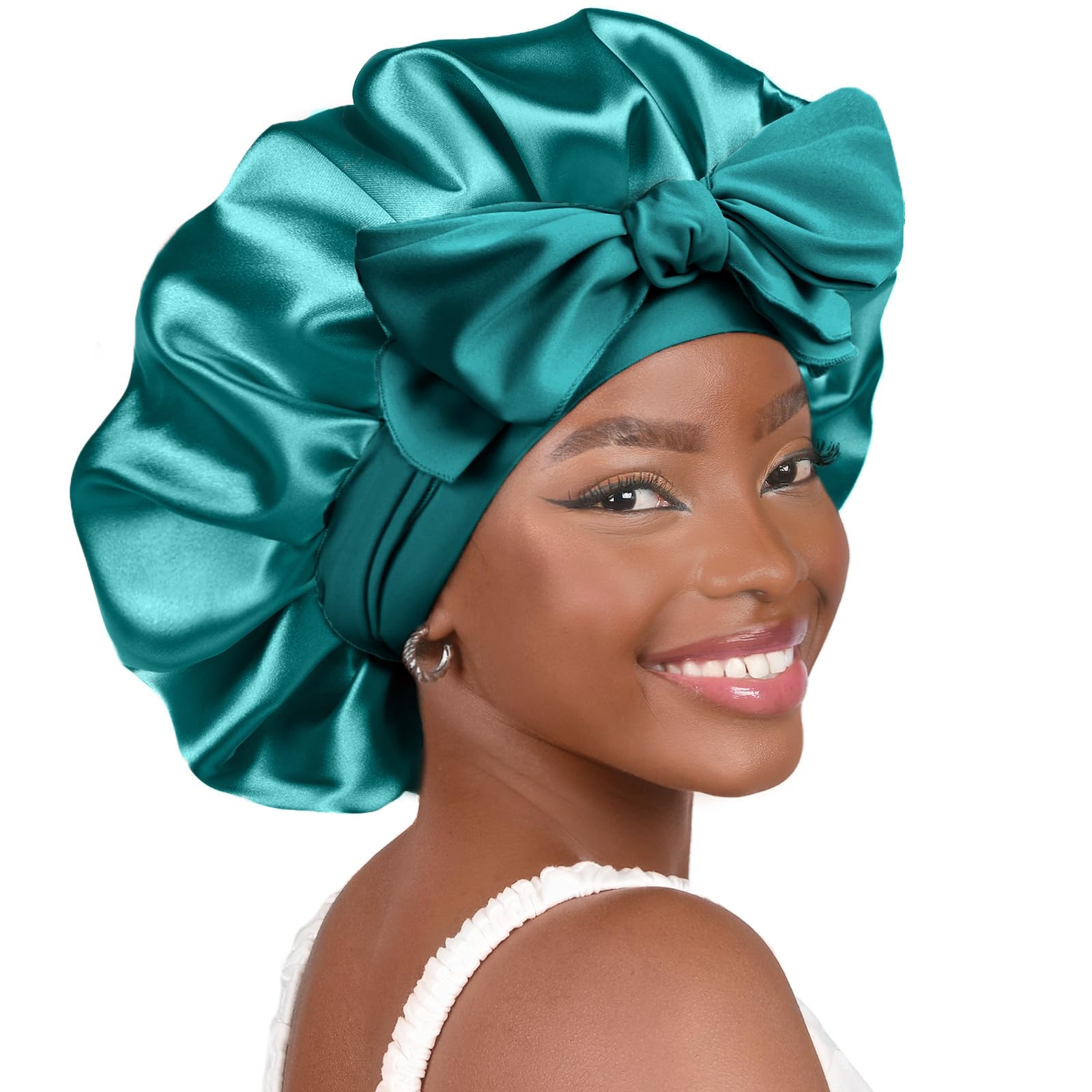 YANIBEST Satin Bonnet Silk Bonnet for Sleeping Double Layer Satin Lined Black Hair Bonnet with Tie Band Bonnets for Women Natura