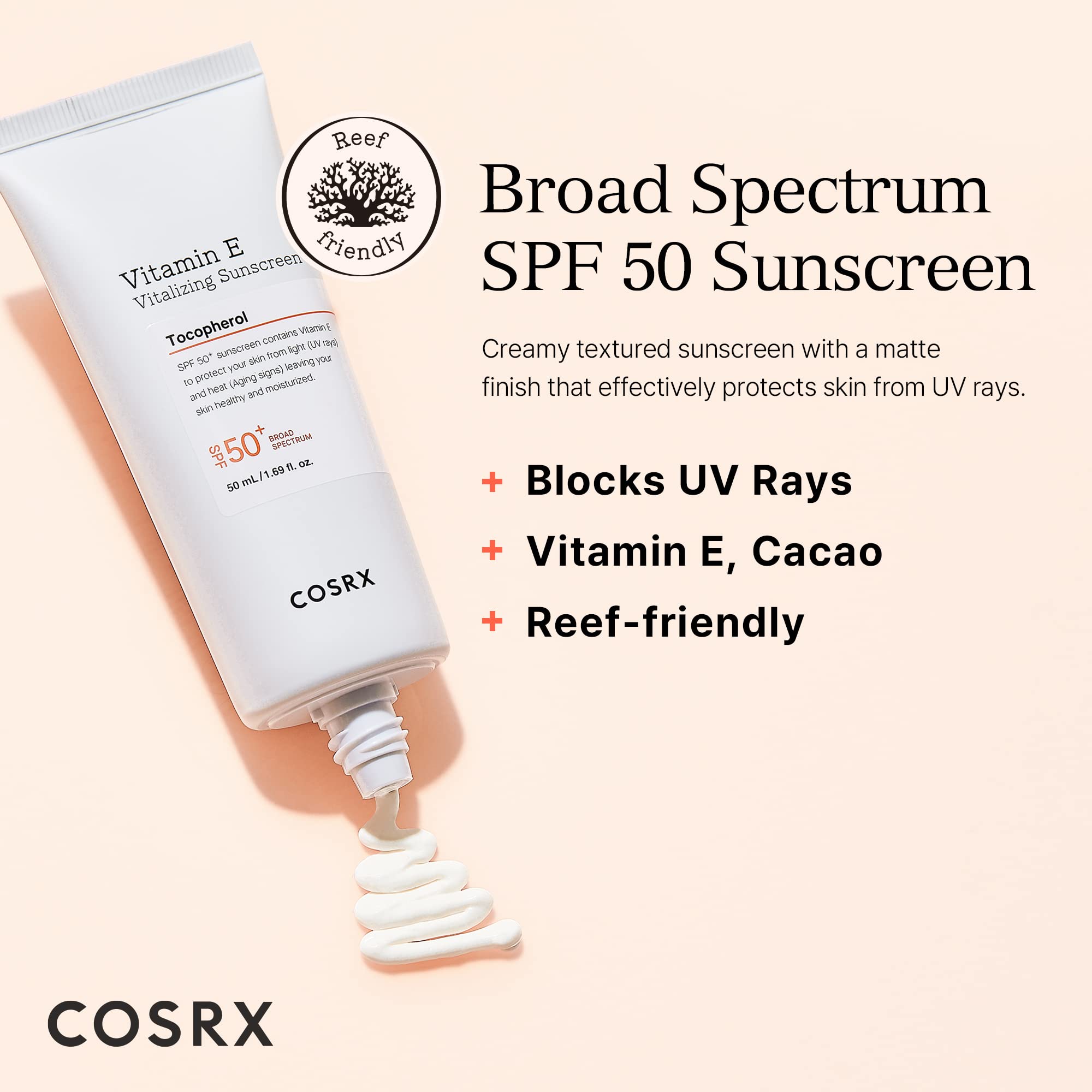 Cosrx Daily Spf 50 Vitamin E Vitalizing Sunscreen For Face, Uva/Uvb Protection, Lightweight, No White Cast For All Skin Tones, S