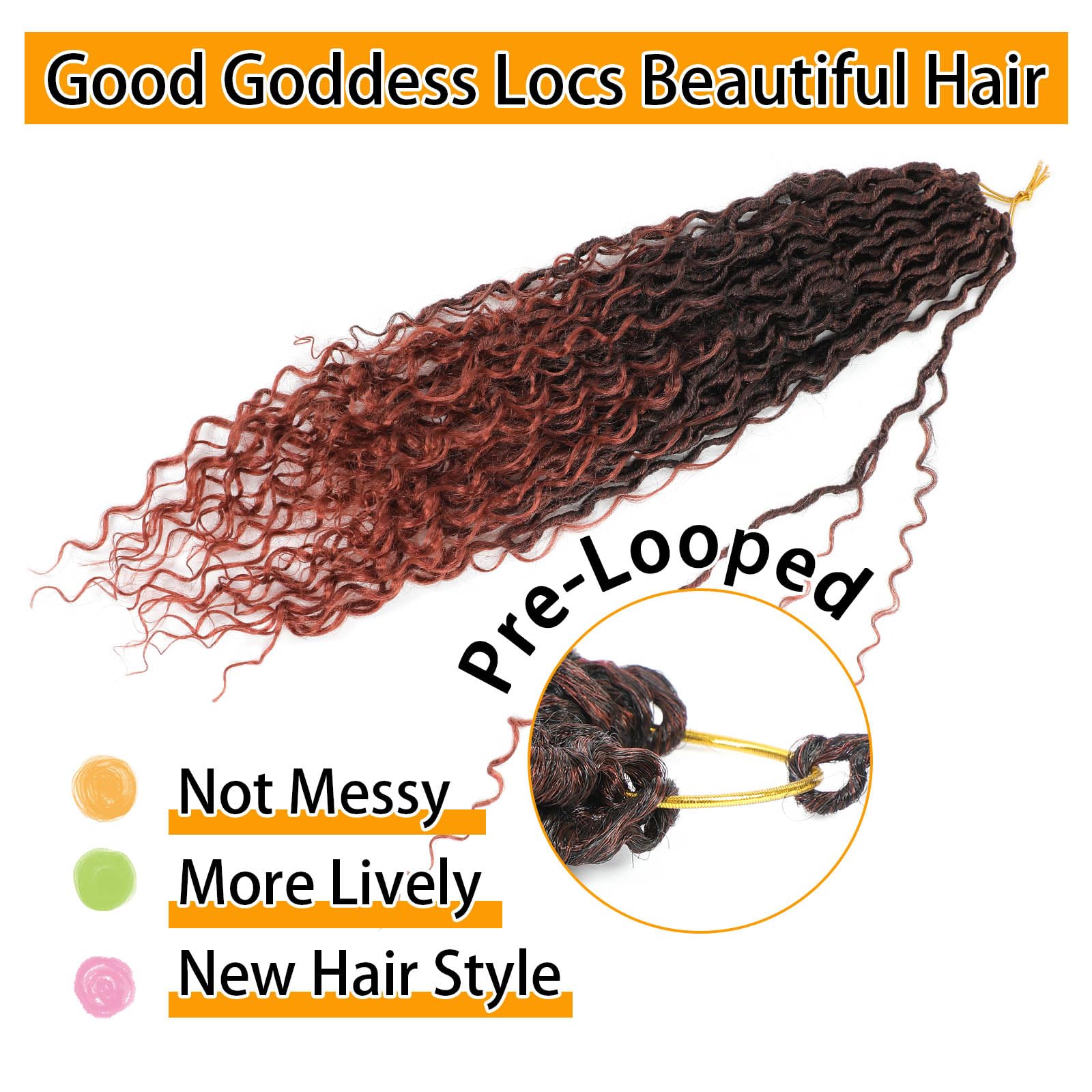 Burgundy Goddess Locs Crochet Hair 24 Inch 8 Packs Natural Looking, Boho River Goddess Crochet Braiding Hair Trendy & Edgy Faux