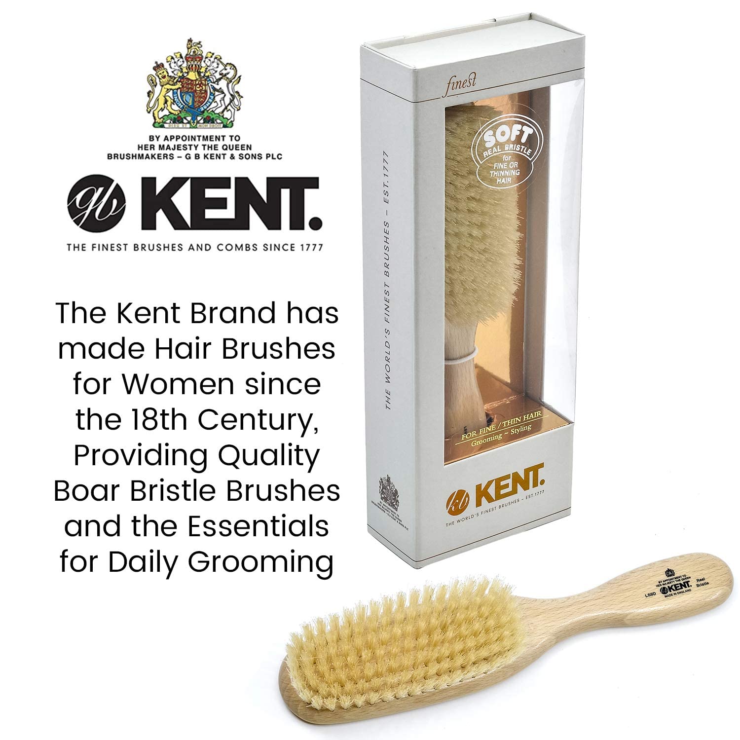 Kent Ls9D Ladies Finest Hair Brush For Women - Boar Bristle Hair Brush Made Of Satinwood And Soft Boar Bristle For Thin Hair - L