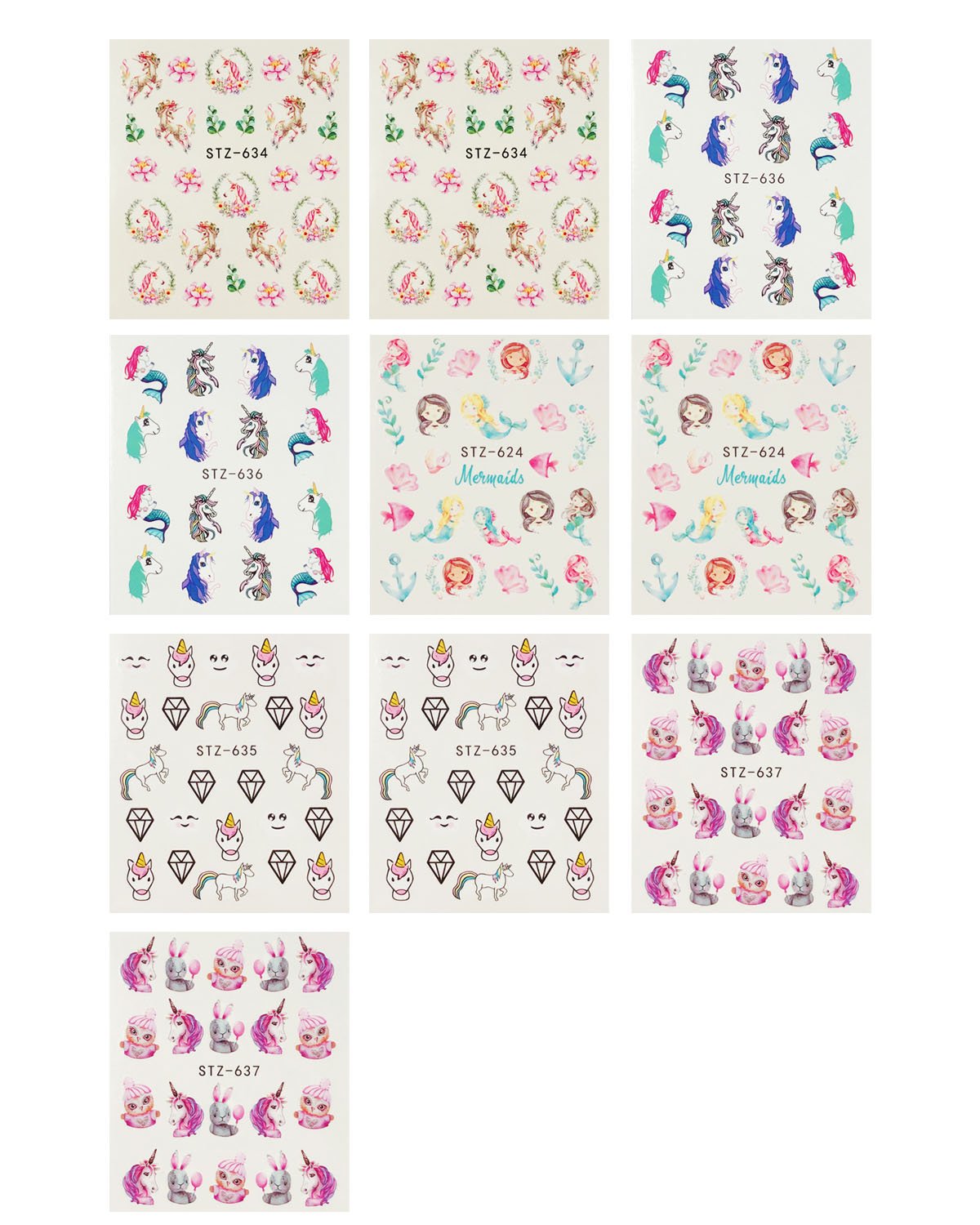 Allydrew Mermaids & Unicorns Nail Art Water Slide Nail Decals (10 Sheets)