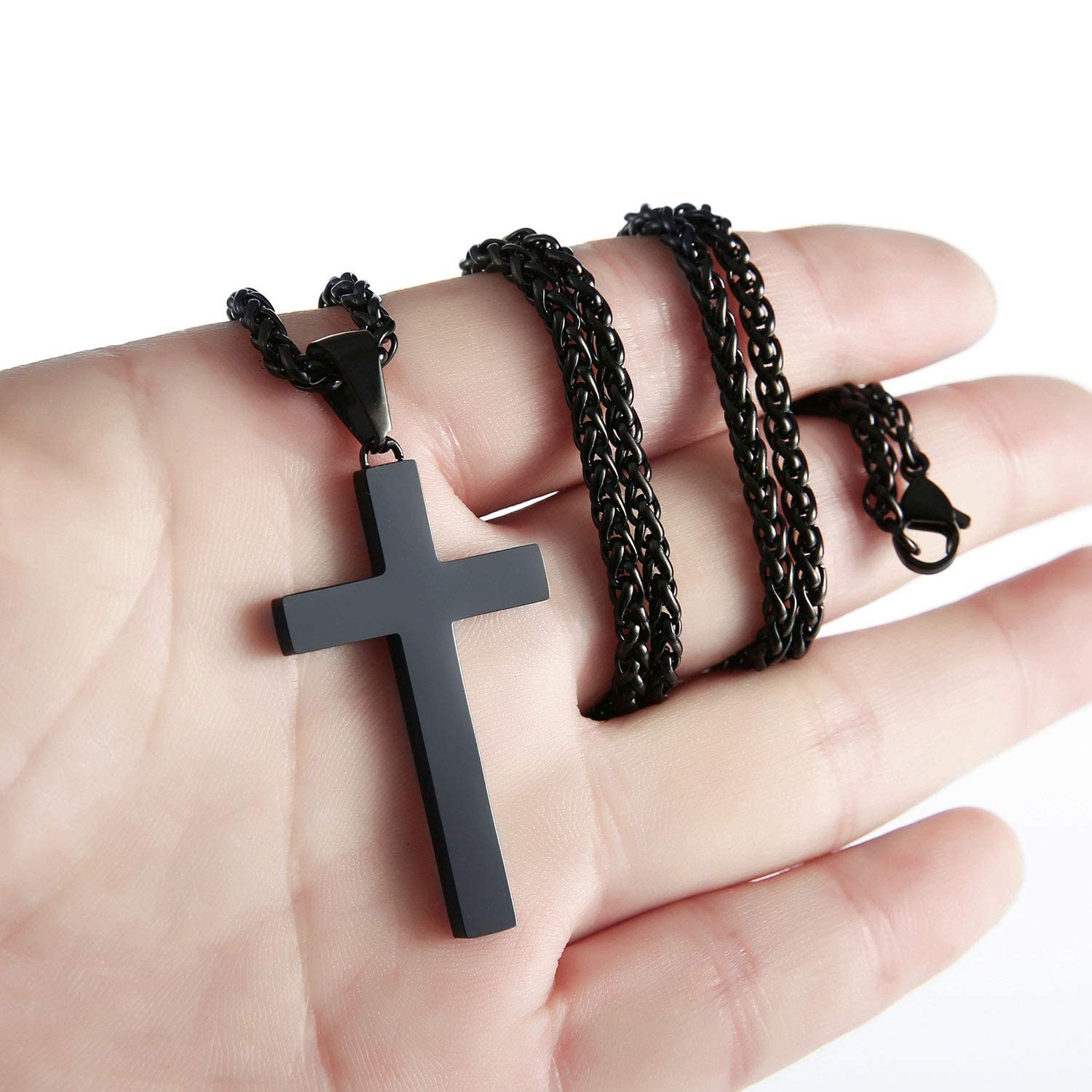 P. BLAKE Cross Necklace for Men Boys, Stainless Steel Mens Cross Pendant Chain Christian Religious Jewelry Valentine Christmas G
