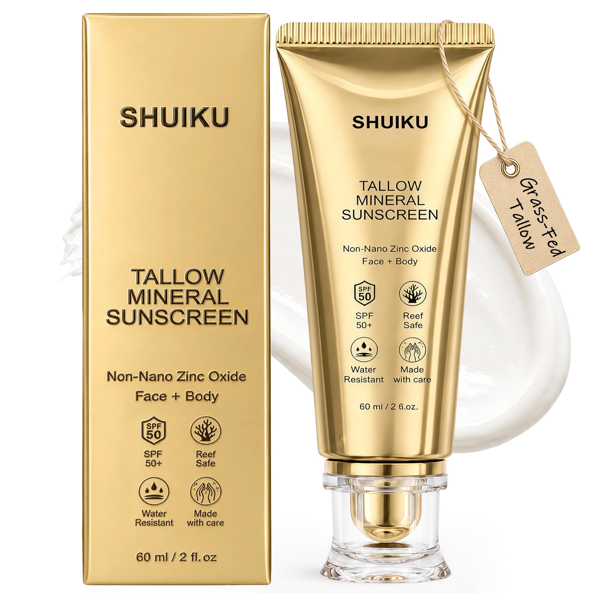 Beef Tallow Sunscreen for Face & Body Natural Mineral Sunscreen SPF 50  With GrassFed Tallow & NonNano Zinc Oxide Reef Safe